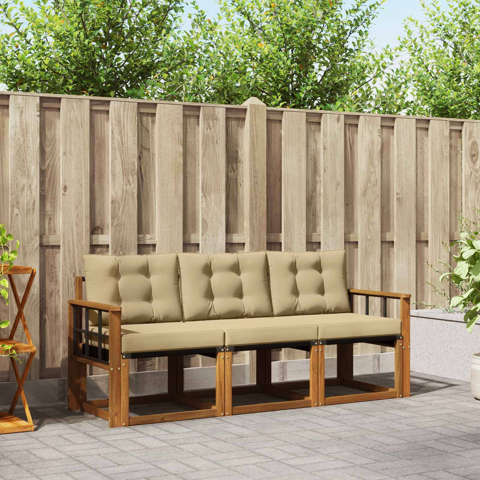 vidaXL Outdoor-Sofagarnitur mit Kissen 3 pcs Natur und Beige