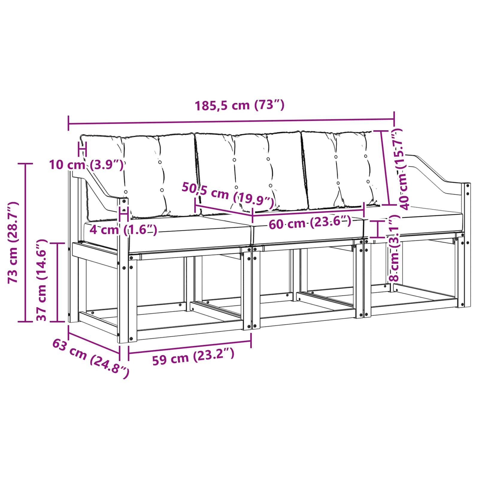 vidaXL Outdoor-Sofagarnitur mit Kissen 3 pcs Natur und Creme