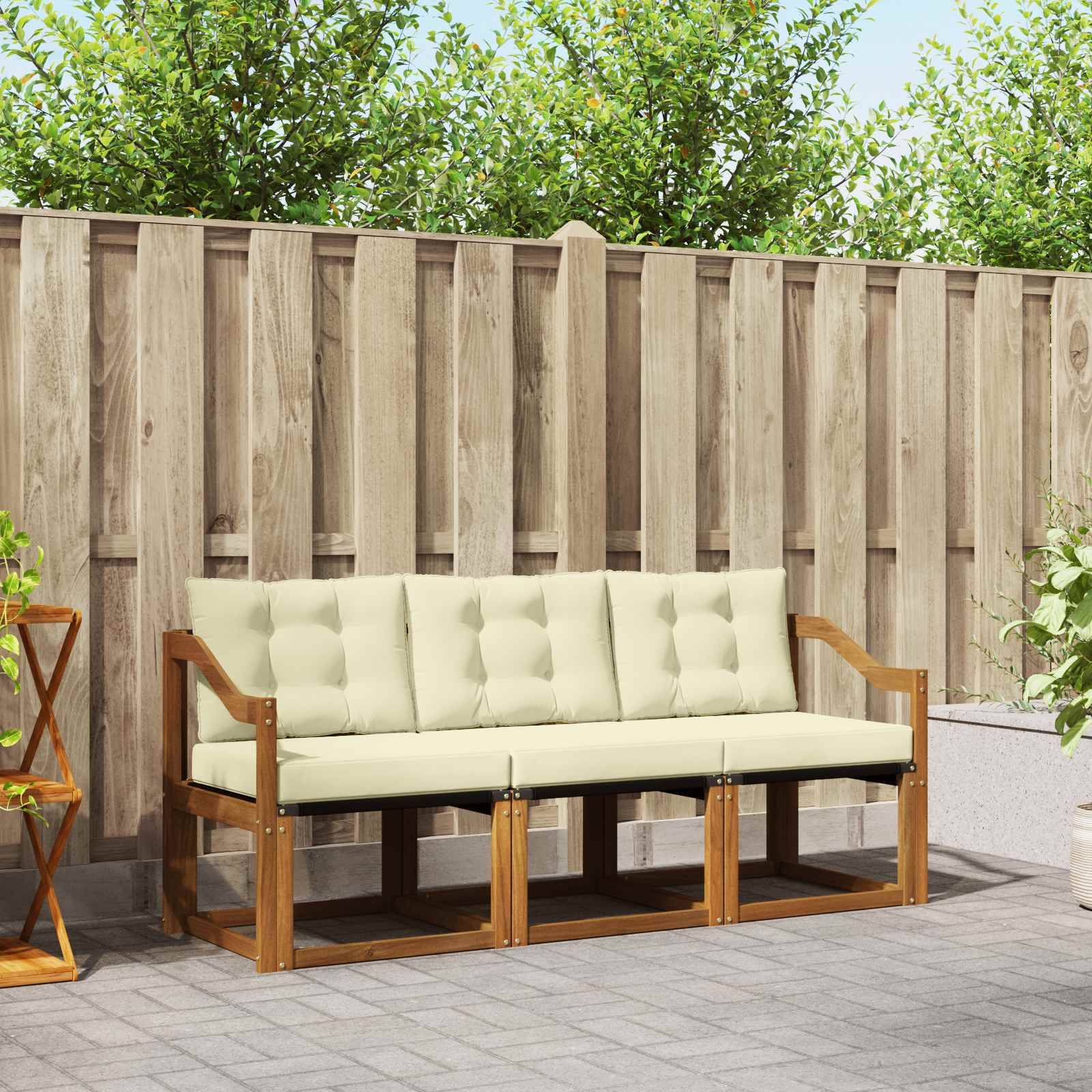 vidaXL Outdoor-Sofagarnitur mit Kissen 3 pcs Natur und Creme