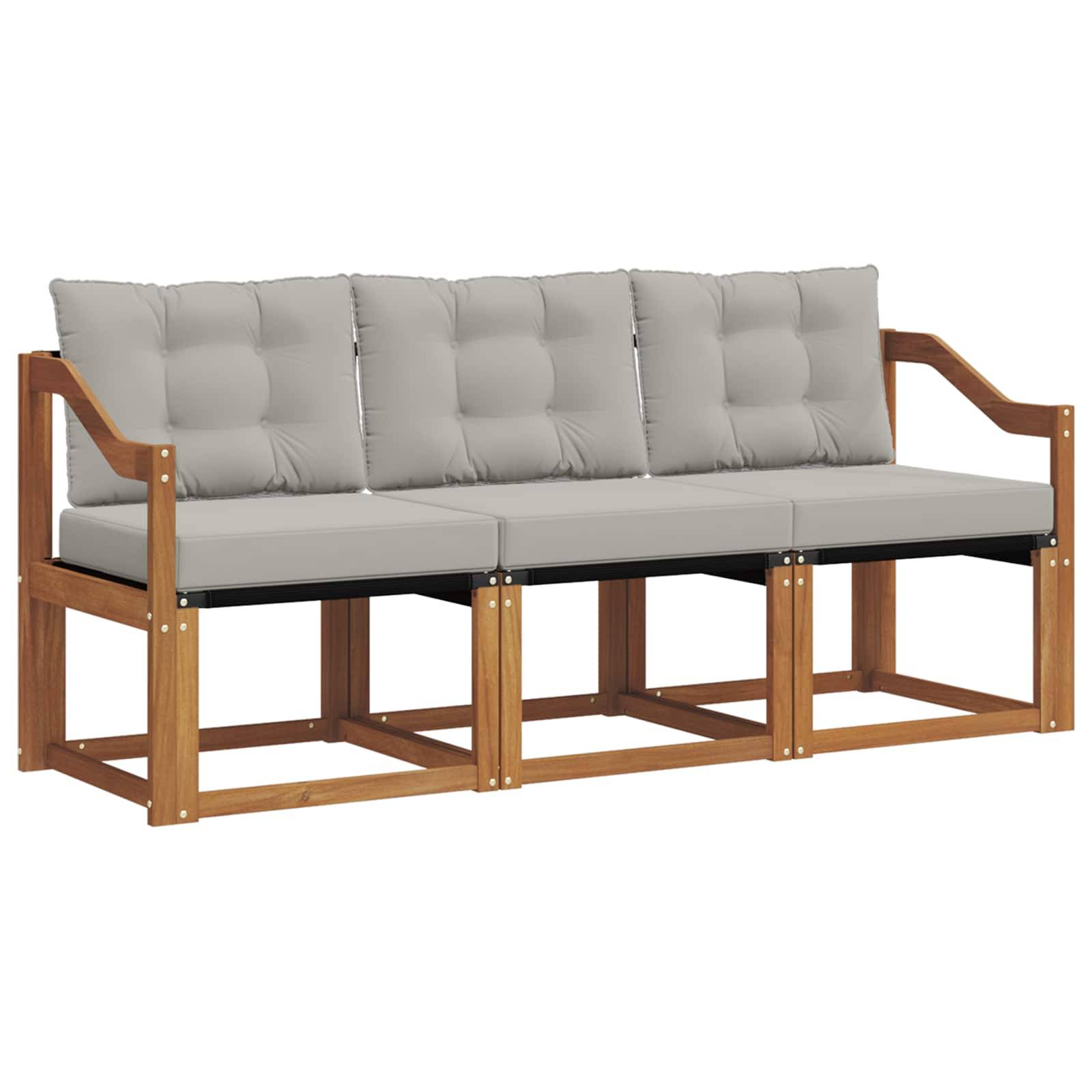 vidaXL Outdoor-Sofagarnitur mit Kissen 3 pcs Natürlich und Hellgrau