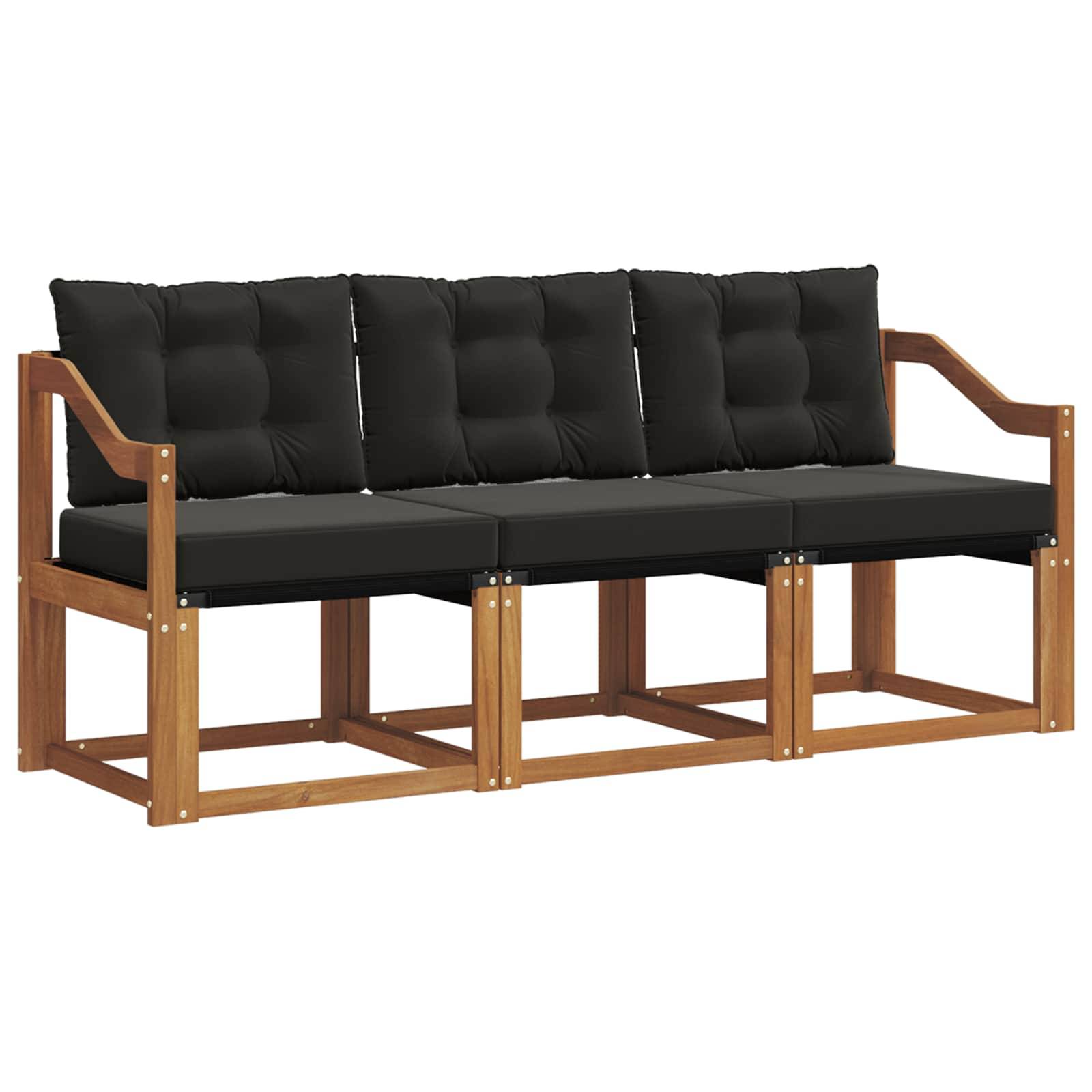 vidaXL Outdoor-Sofagarnitur mit Kissen 3 pcs Natürlich und Schwarz