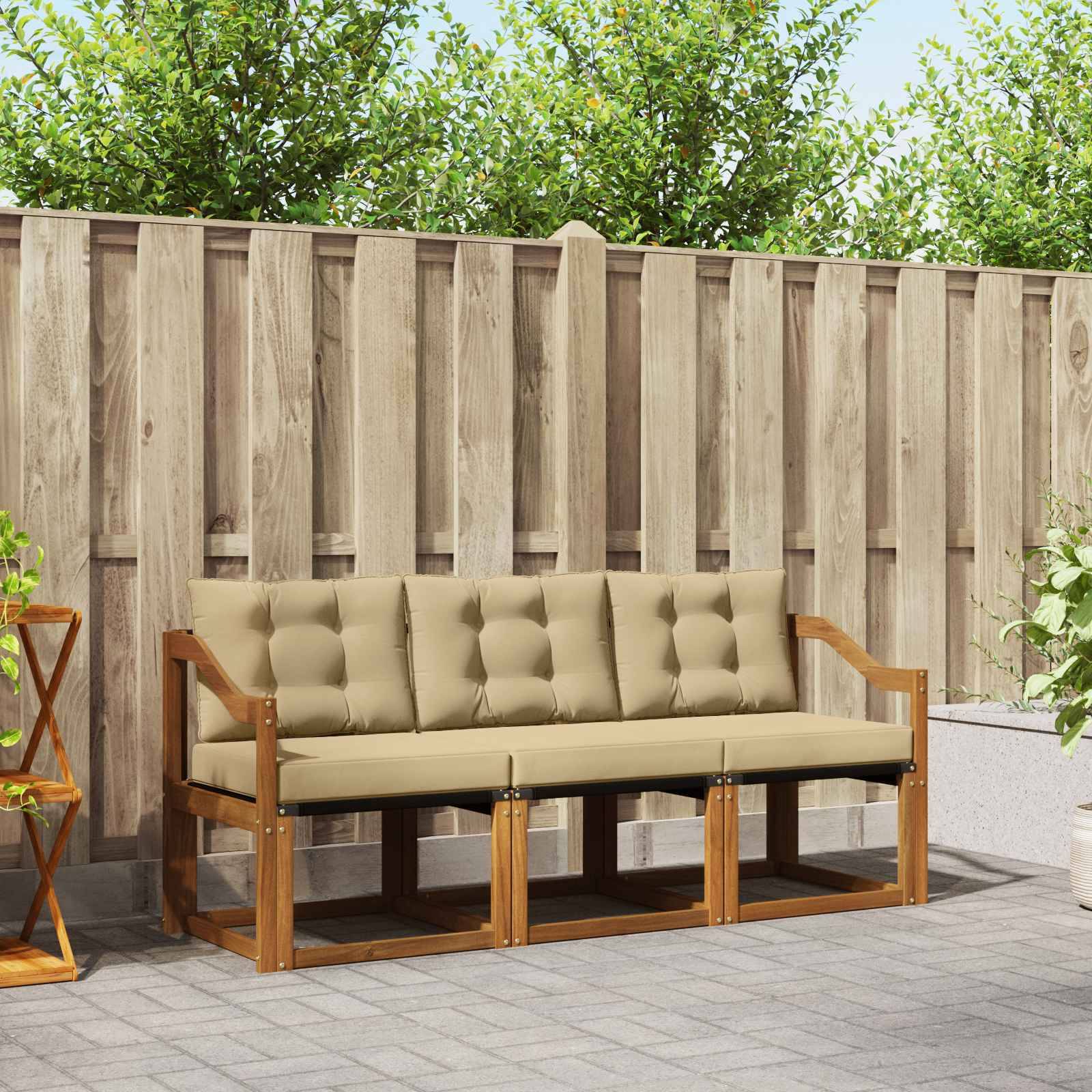 vidaXL Outdoor-Sofagarnitur mit Kissen 3 pcs Natur und Beige