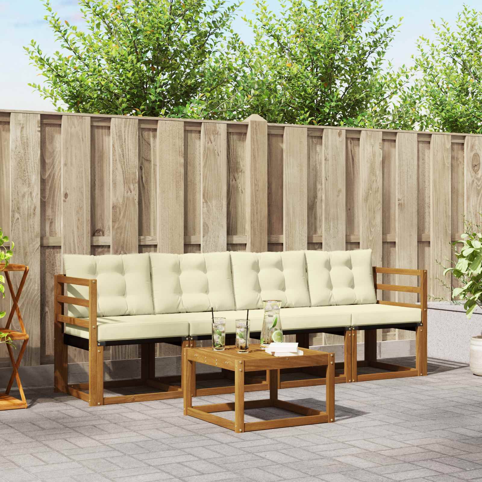 vidaXL Outdoor-Sofagarnitur mit Kissen 5 pcs Natur und Creme