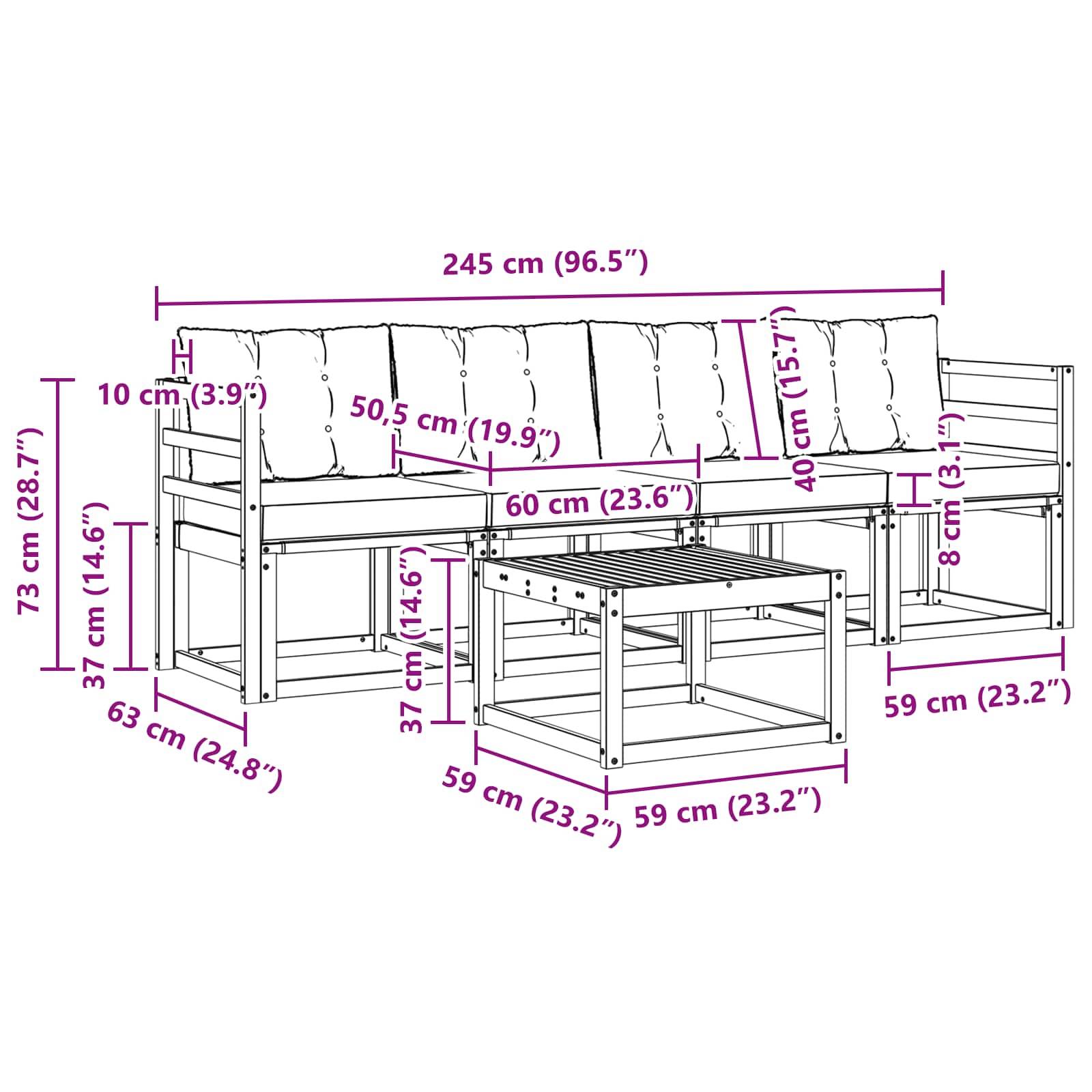 vidaXL Outdoor-Sofagarnitur mit Kissen 5 pcs Weiß und Creme