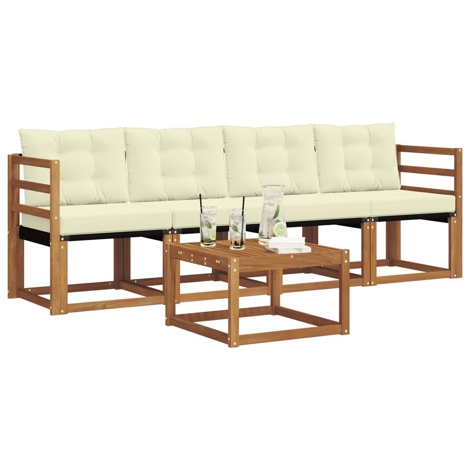 vidaXL Outdoor-Sofagarnitur mit Kissen 5 pcs Natur und Creme