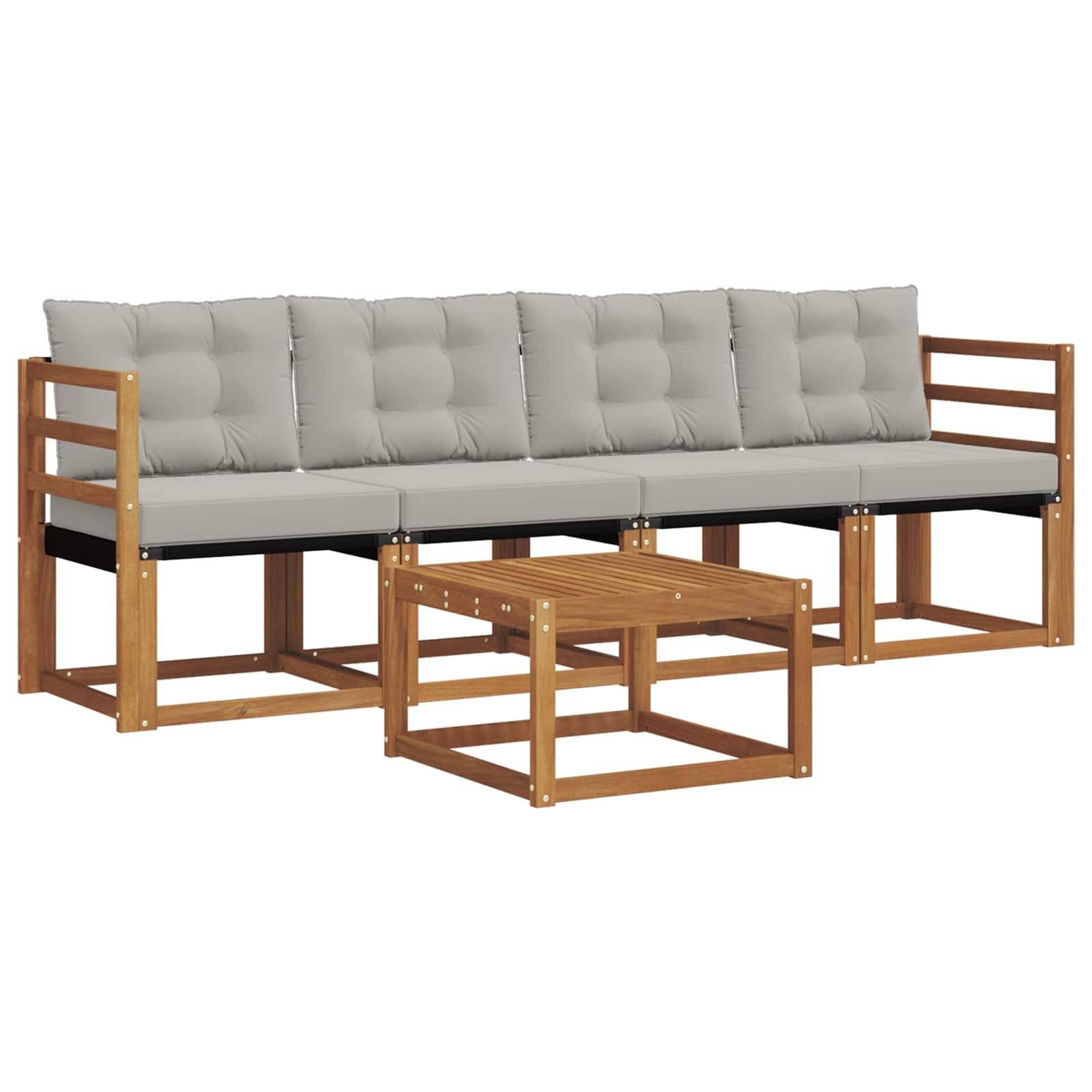 vidaXL Outdoor-Sofagarnitur mit Kissen 5 pcs Natürlich und Hellgrau