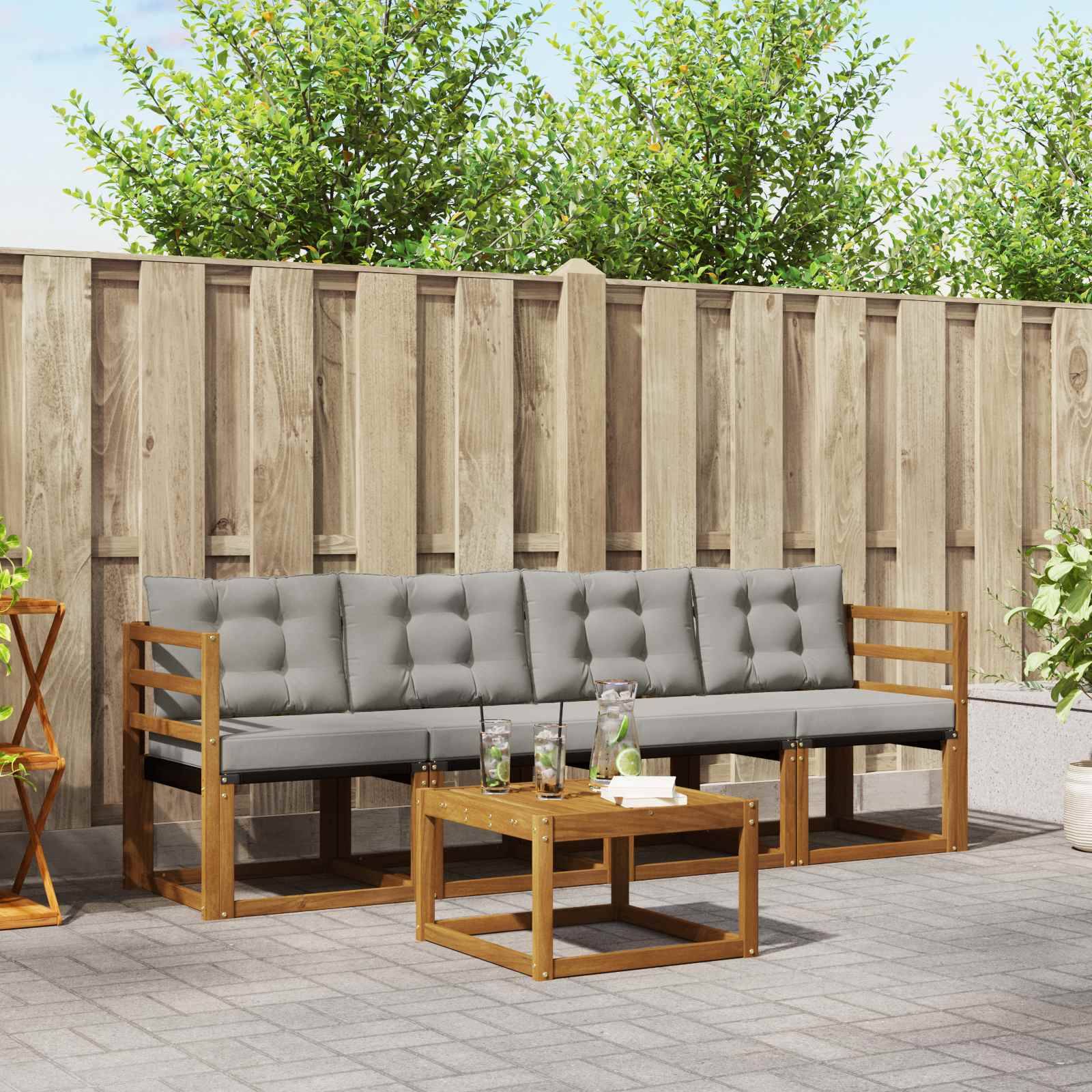 vidaXL Outdoor-Sofagarnitur mit Kissen 5 pcs Natürlich und Hellgrau