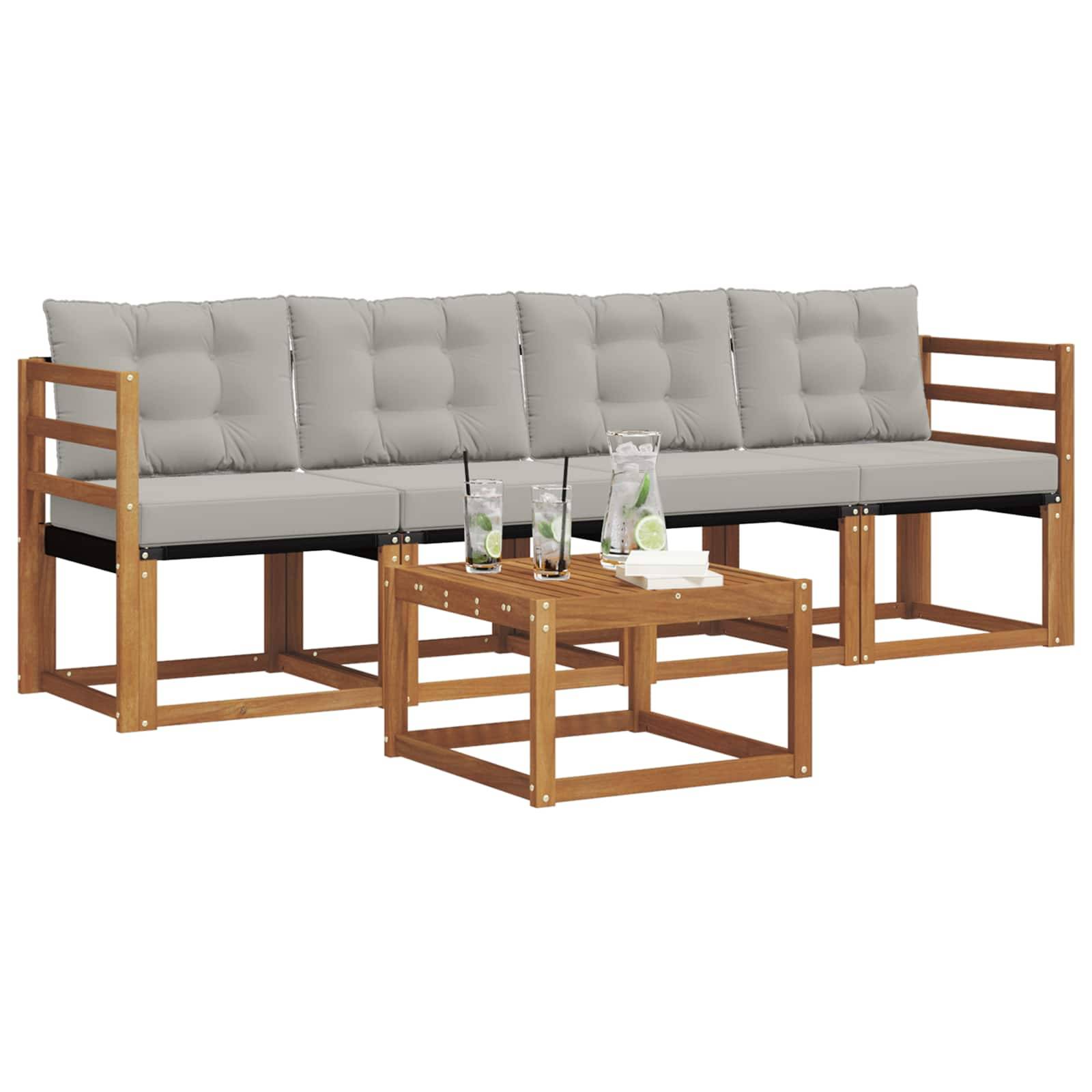 vidaXL Outdoor-Sofagarnitur mit Kissen 5 pcs Natürlich und Hellgrau