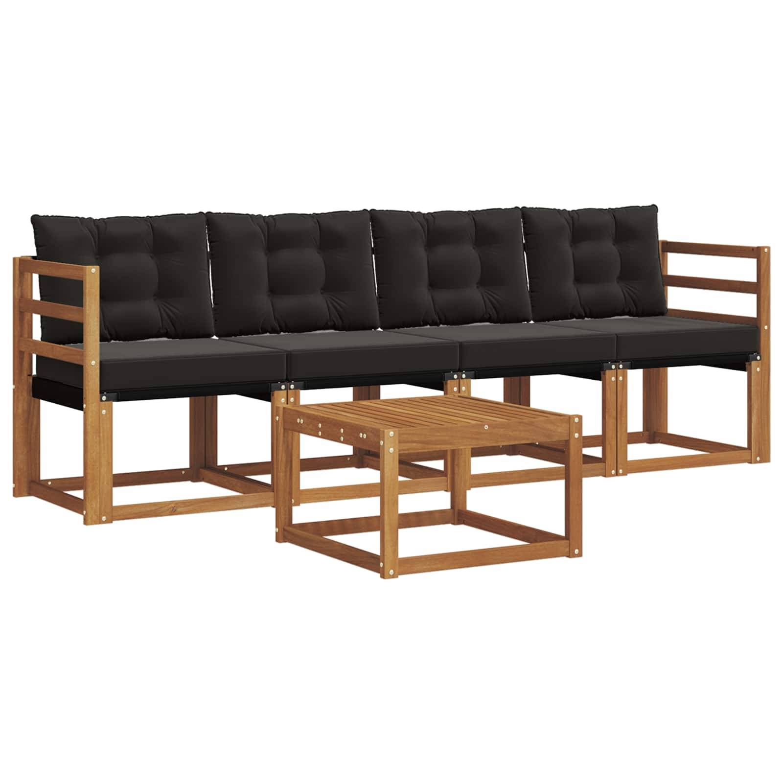 vidaXL Outdoor-Sofagarnitur mit Kissen 5 pcs Natürlich und Schwarz
