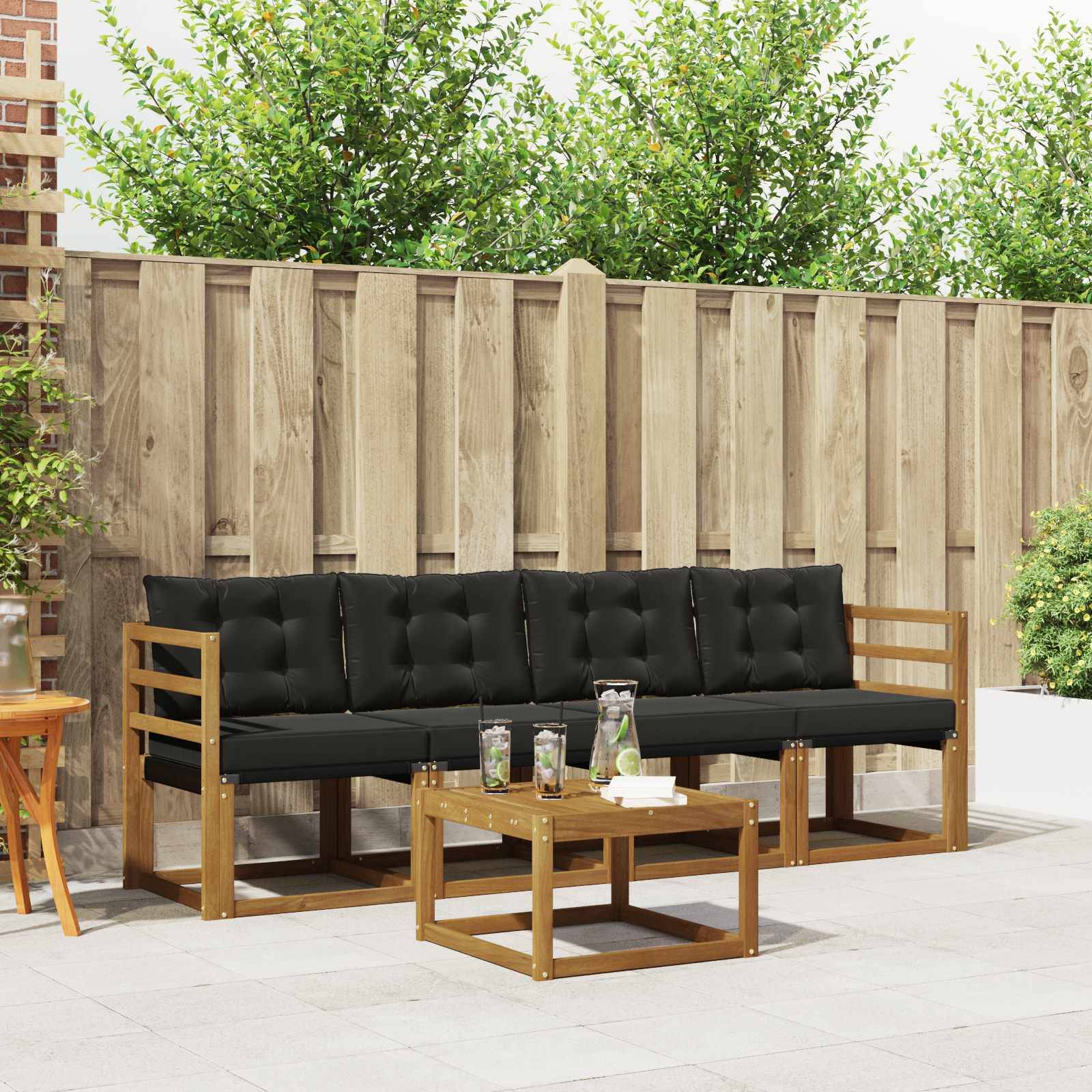 vidaXL Outdoor-Sofagarnitur mit Kissen 5 pcs Natürlich und Schwarz