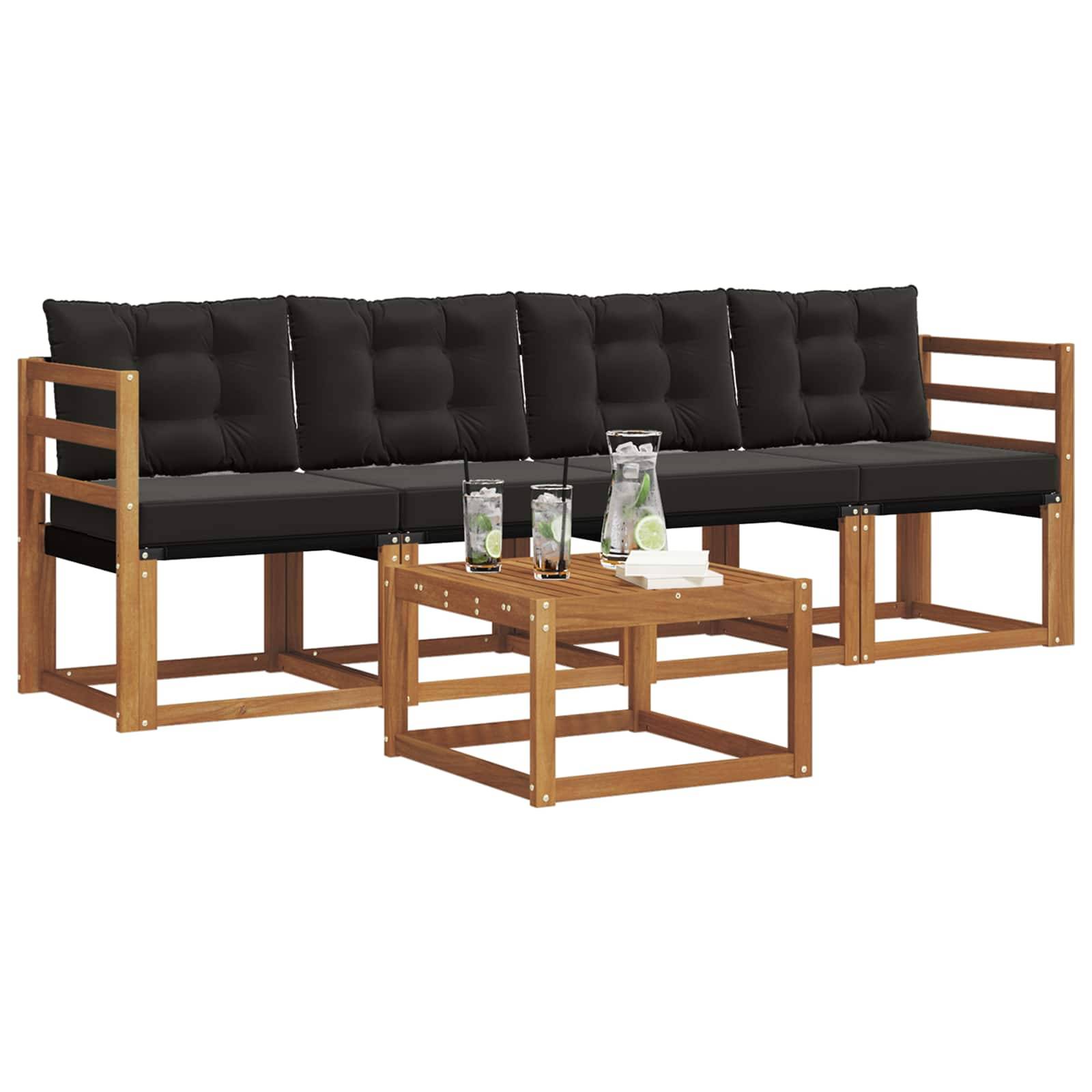 vidaXL Outdoor-Sofagarnitur mit Kissen 5 pcs Natürlich und Schwarz