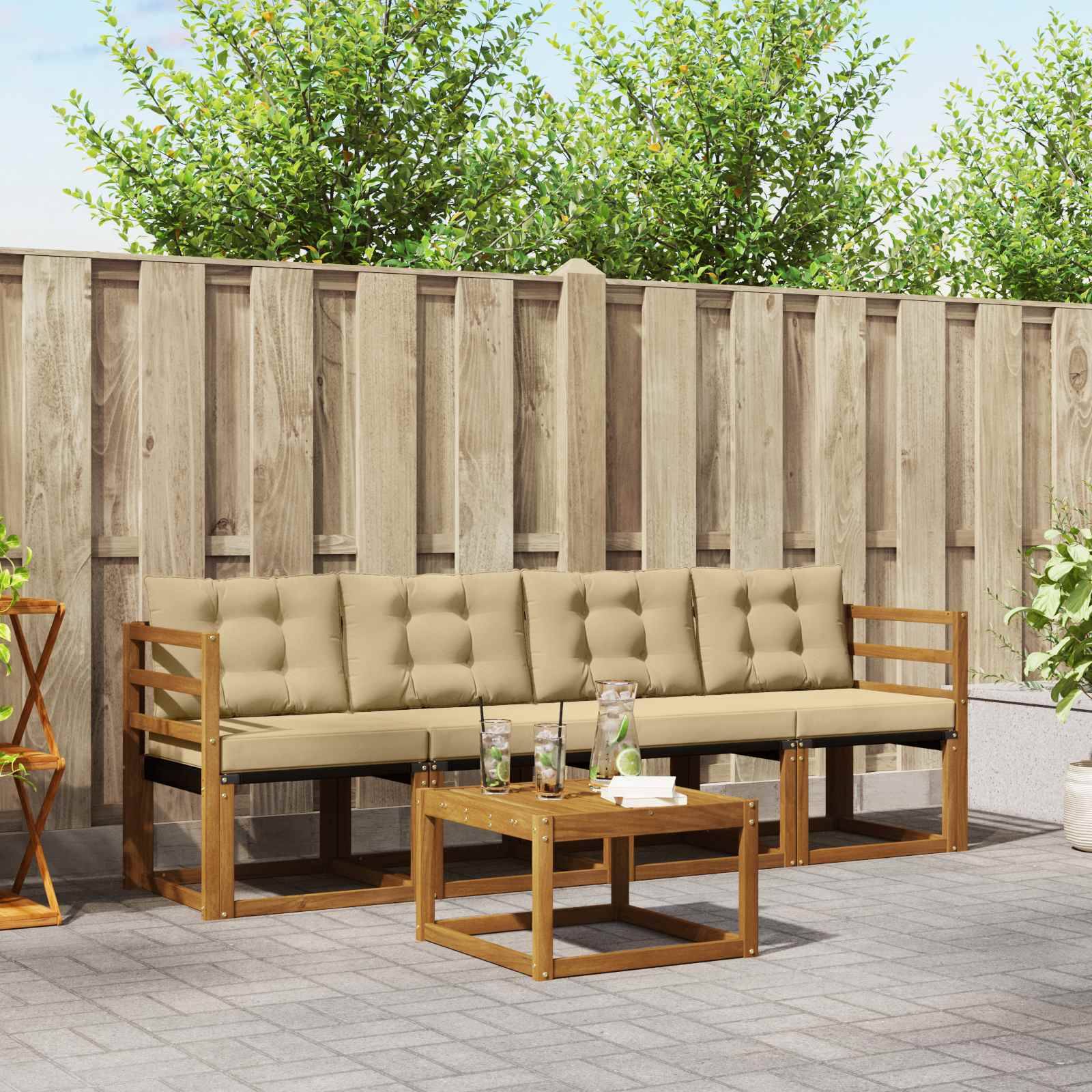 vidaXL Outdoor-Sofagarnitur mit Kissen 5 pcs Natur und Beige