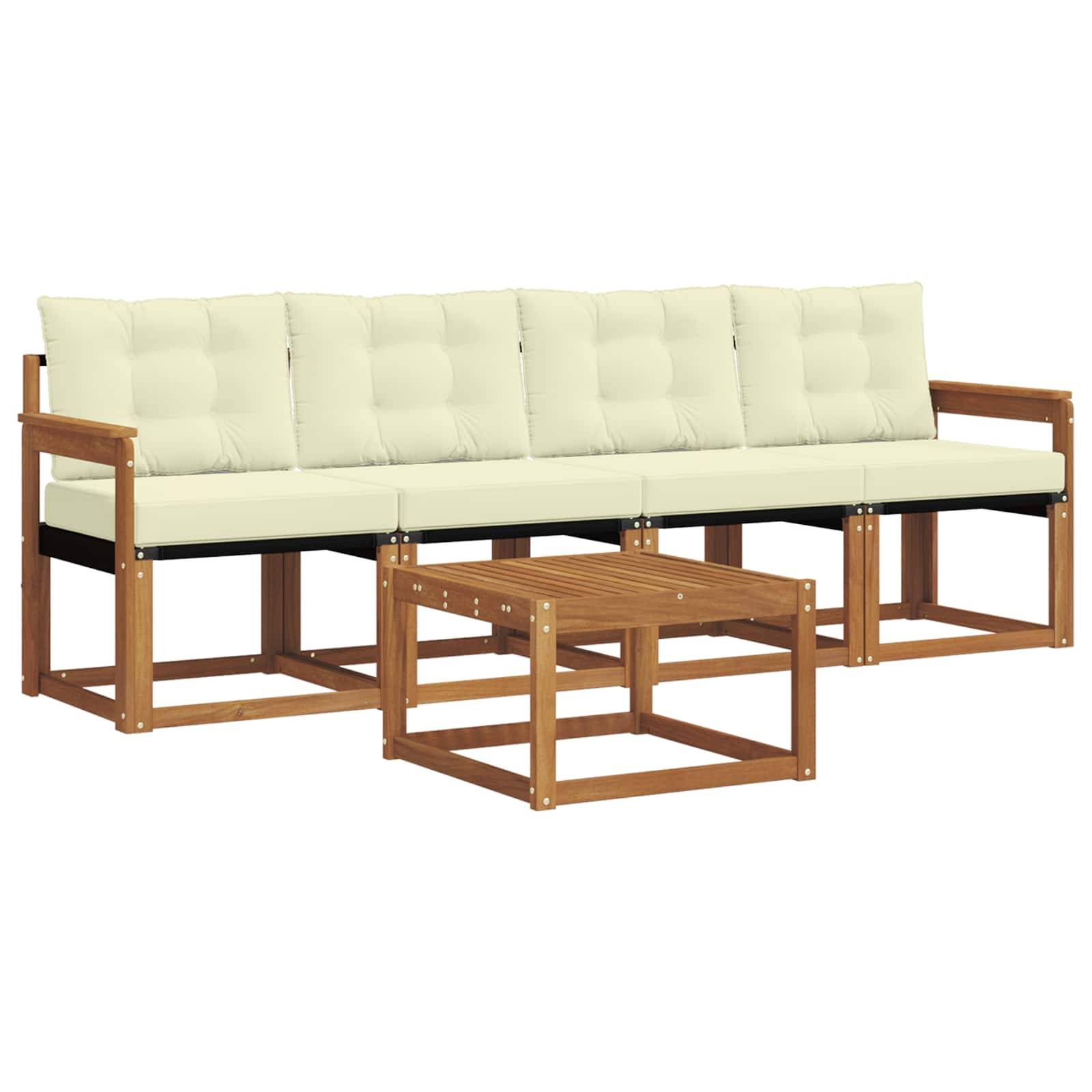 vidaXL Outdoor-Sofagarnitur mit Kissen 5 pcs Natur und Creme