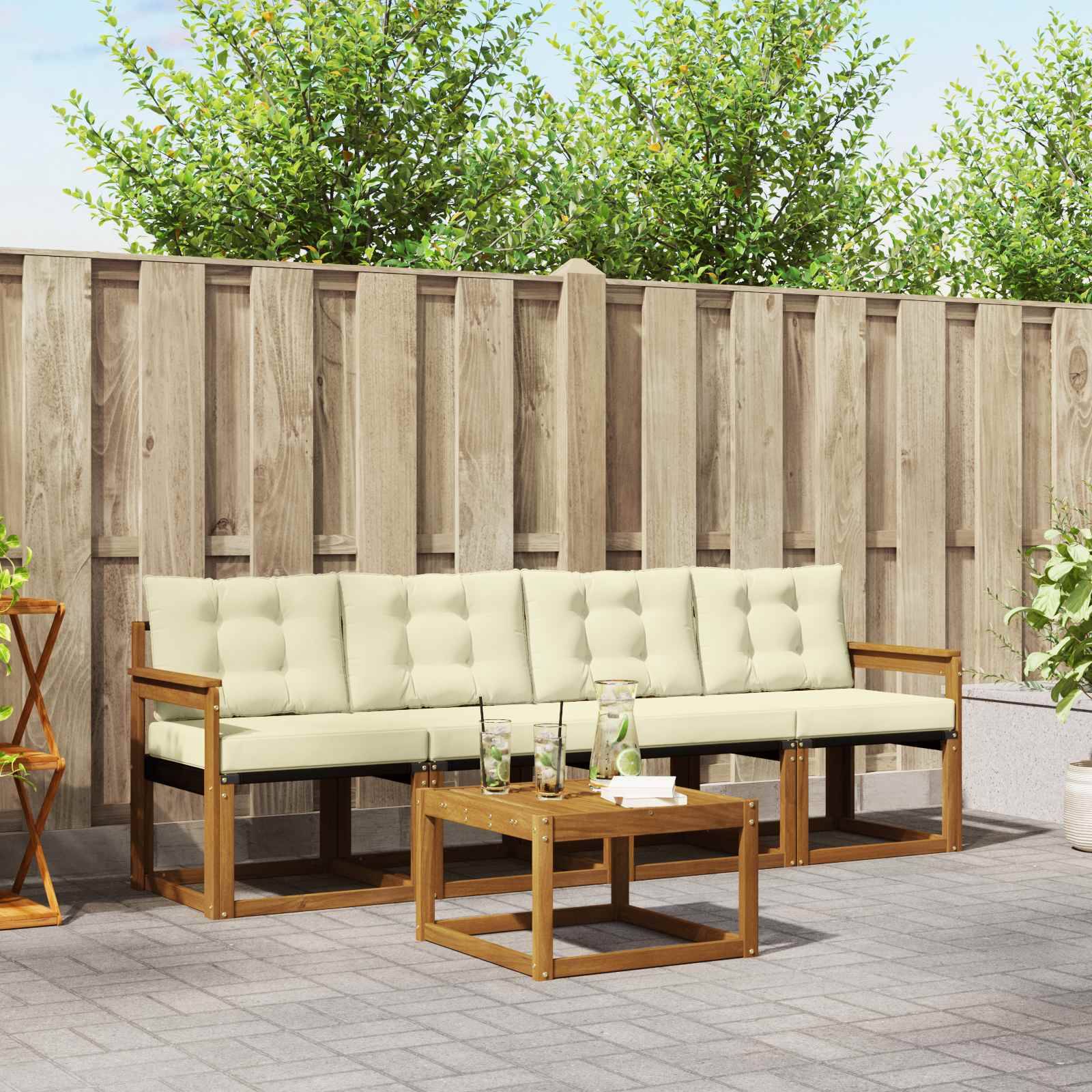 vidaXL Outdoor-Sofagarnitur mit Kissen 5 pcs Natur und Creme