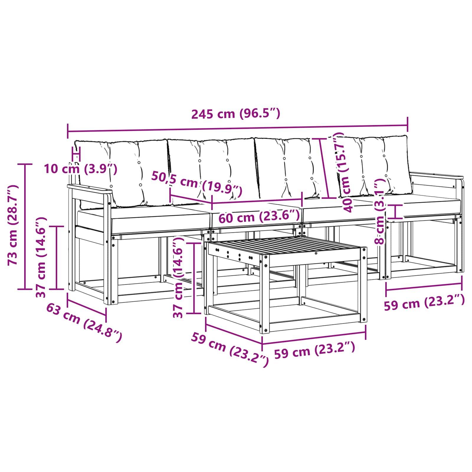 vidaXL Outdoor-Sofagarnitur mit Kissen 5 pcs Natürlich und Hellgrau