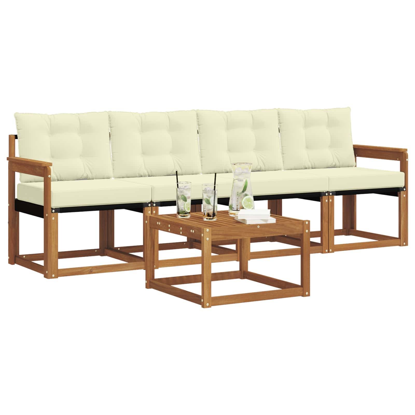 vidaXL Outdoor-Sofagarnitur mit Kissen 5 pcs Natur und Creme