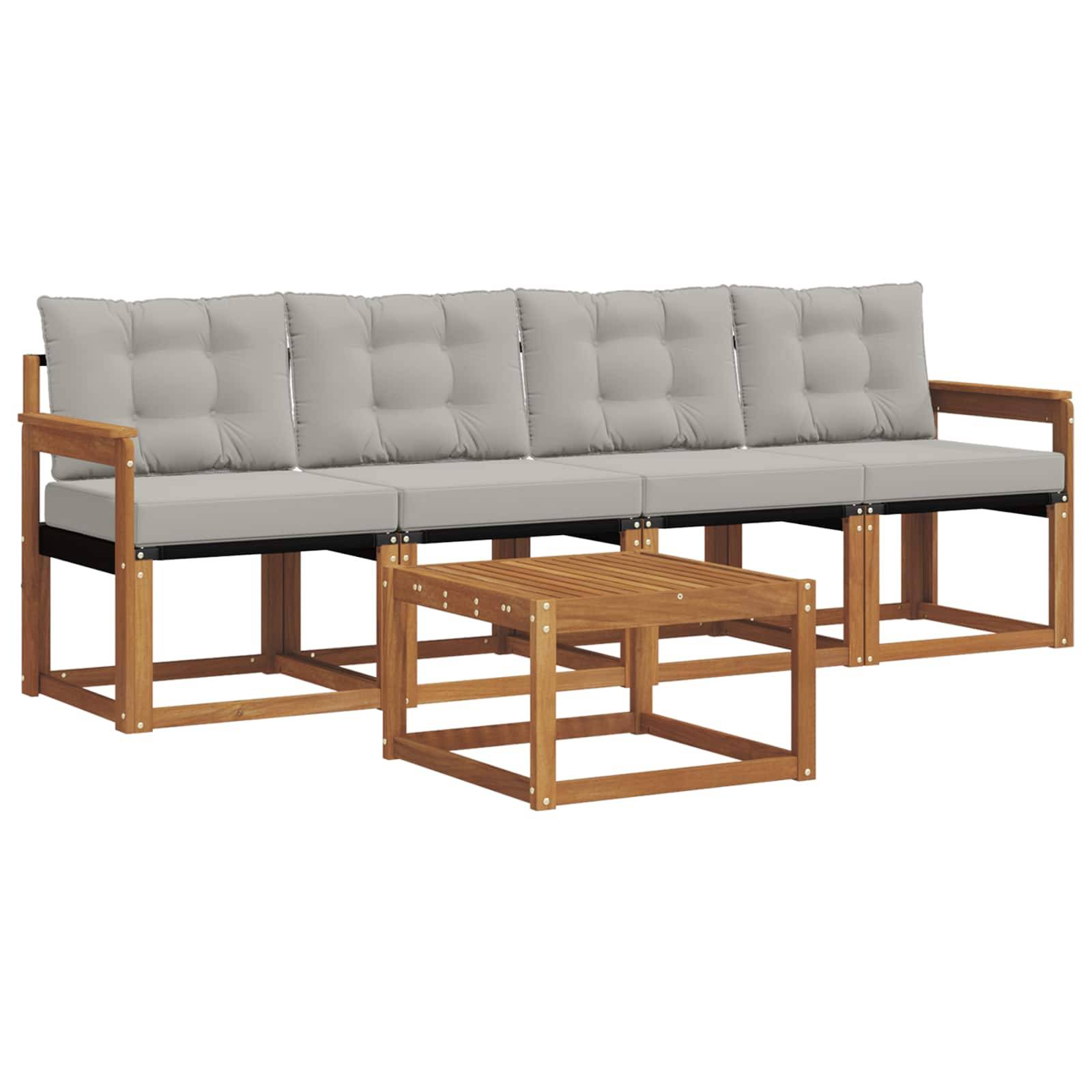 vidaXL Outdoor-Sofagarnitur mit Kissen 5 pcs Natürlich und Hellgrau