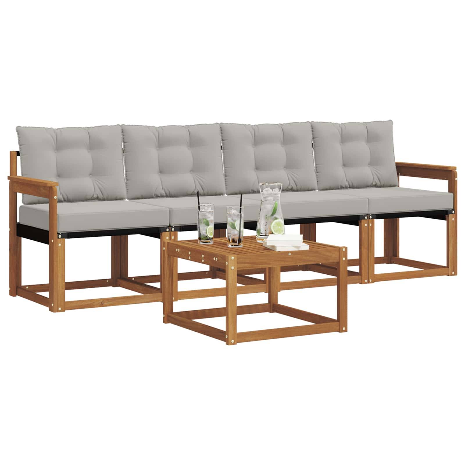 vidaXL Outdoor-Sofagarnitur mit Kissen 5 pcs Natürlich und Hellgrau