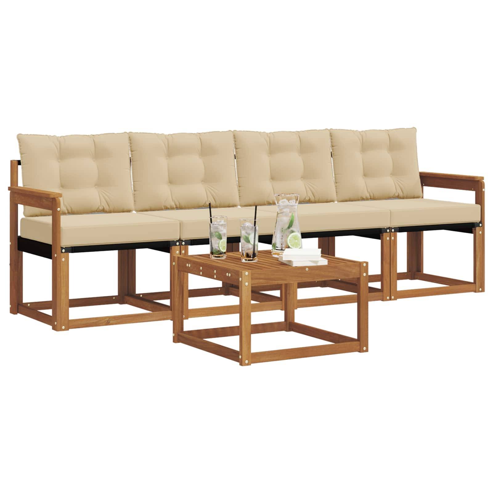 vidaXL Outdoor-Sofagarnitur mit Kissen 5 pcs Natur und Beige