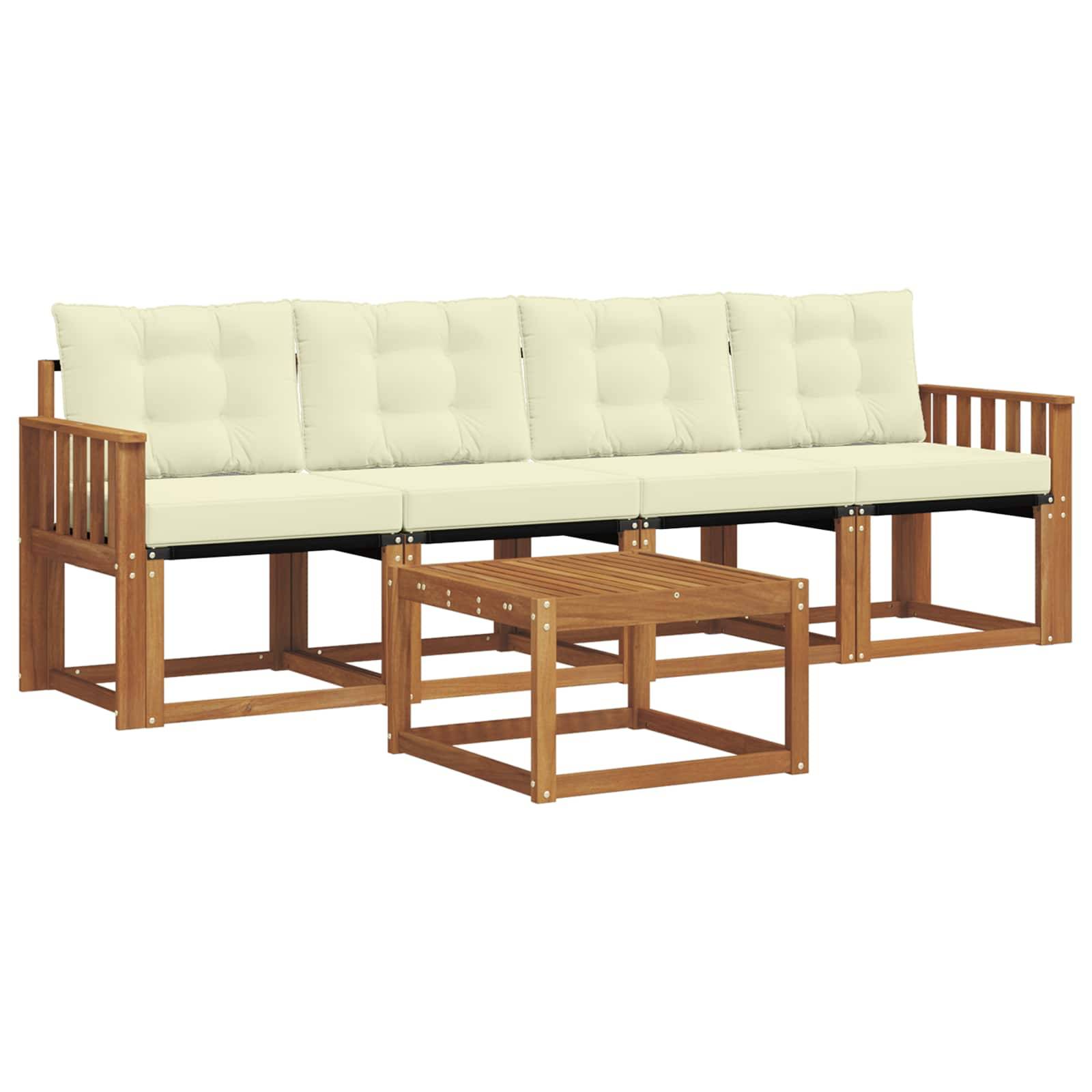 vidaXL Outdoor-Sofagarnitur mit Kissen 5 pcs Natur und Creme