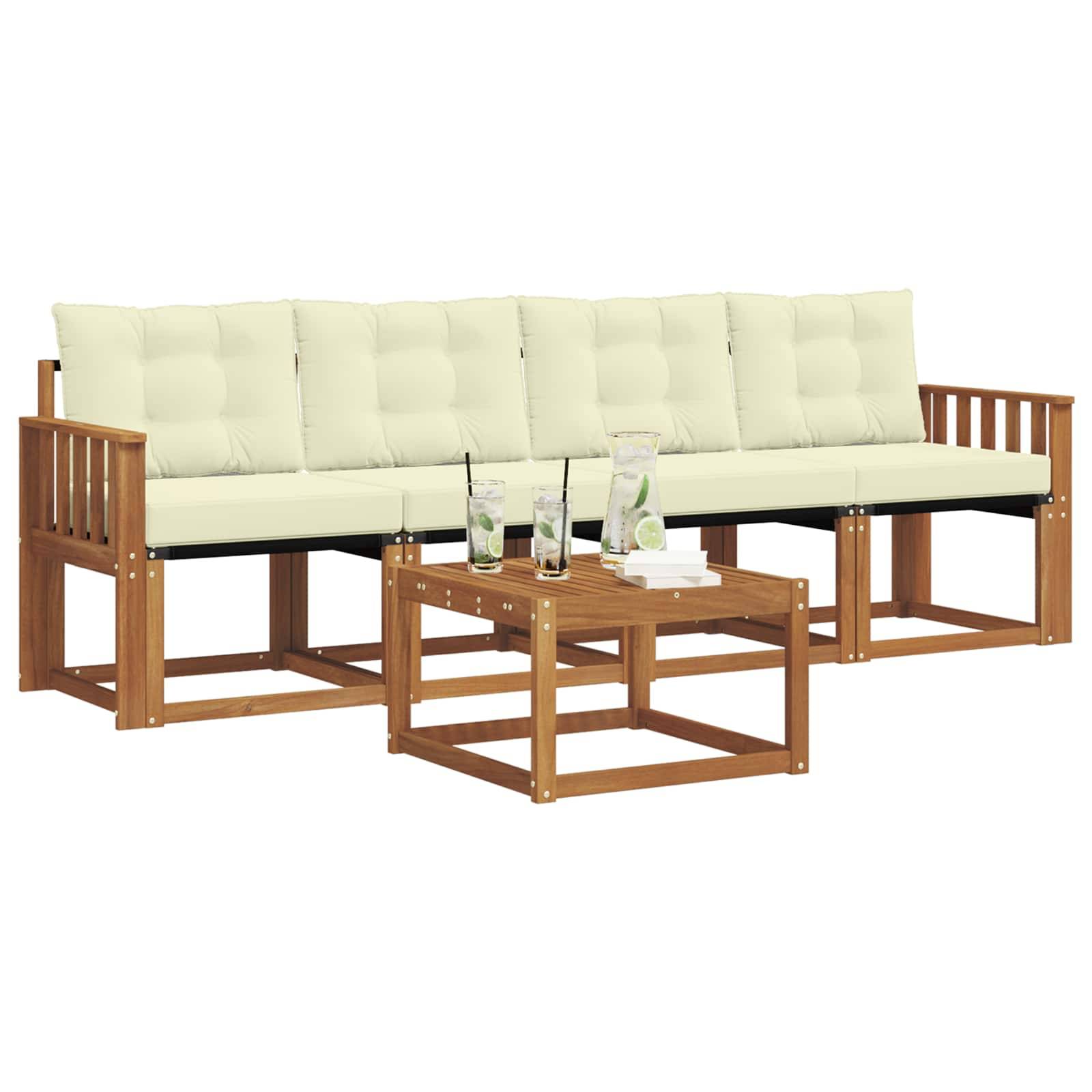 vidaXL Outdoor-Sofagarnitur mit Kissen 5 pcs Natur und Creme