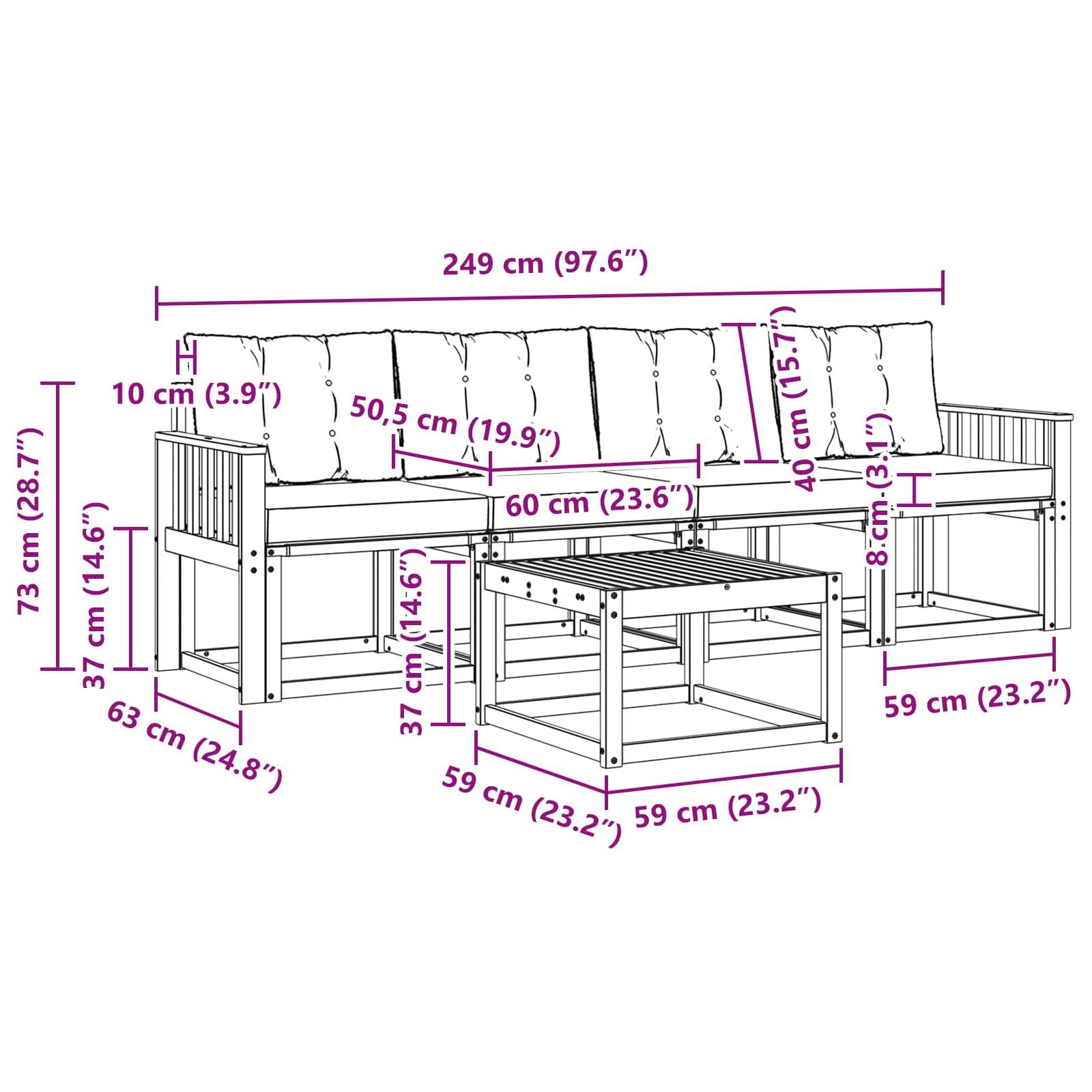 vidaXL Outdoor-Sofagarnitur mit Kissen 5 pcs Weiß und Creme
