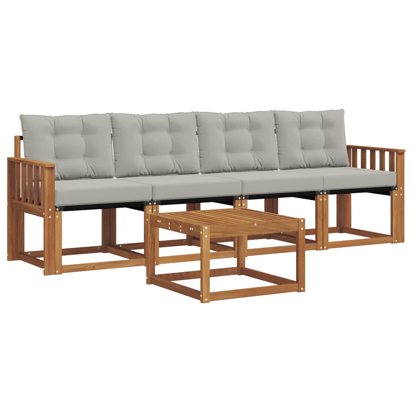 vidaXL Outdoor-Sofagarnitur mit Kissen 5 pcs Natürlich und Hellgrau
