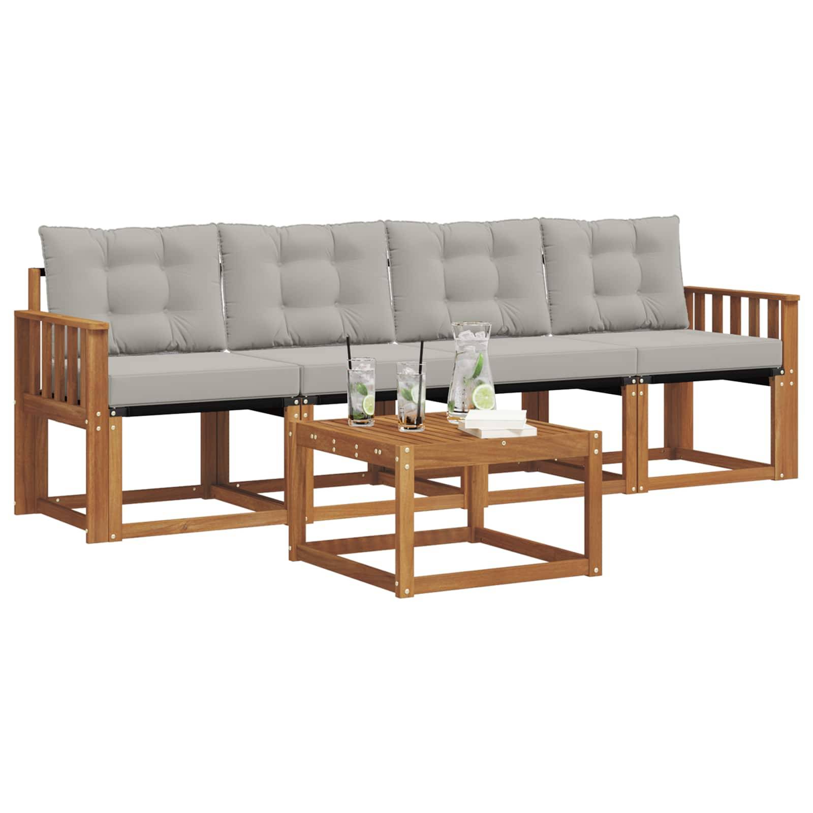 vidaXL Outdoor-Sofagarnitur mit Kissen 5 pcs Natürlich und Hellgrau