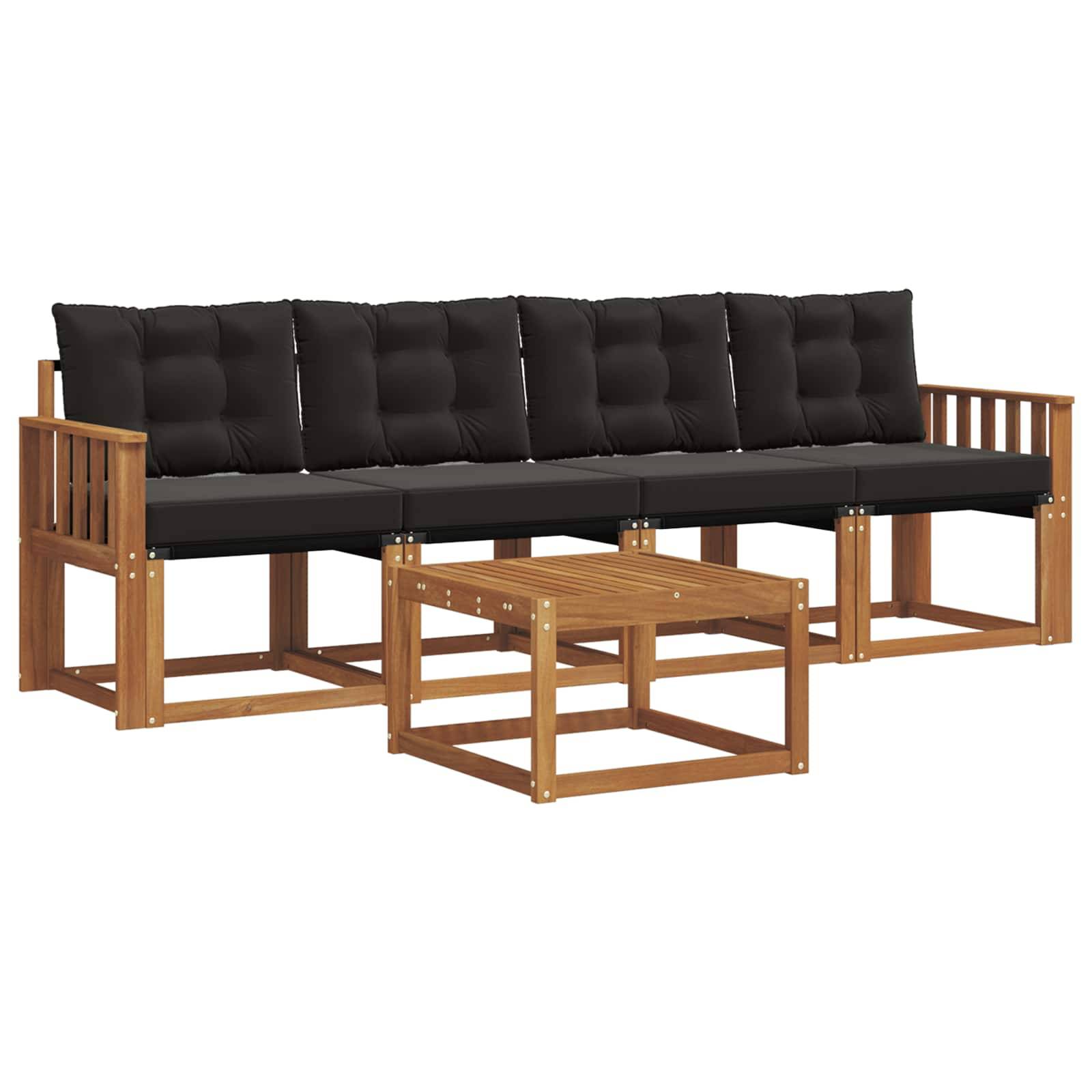 vidaXL Outdoor-Sofagarnitur mit Kissen 5 pcs Natürlich und Schwarz
