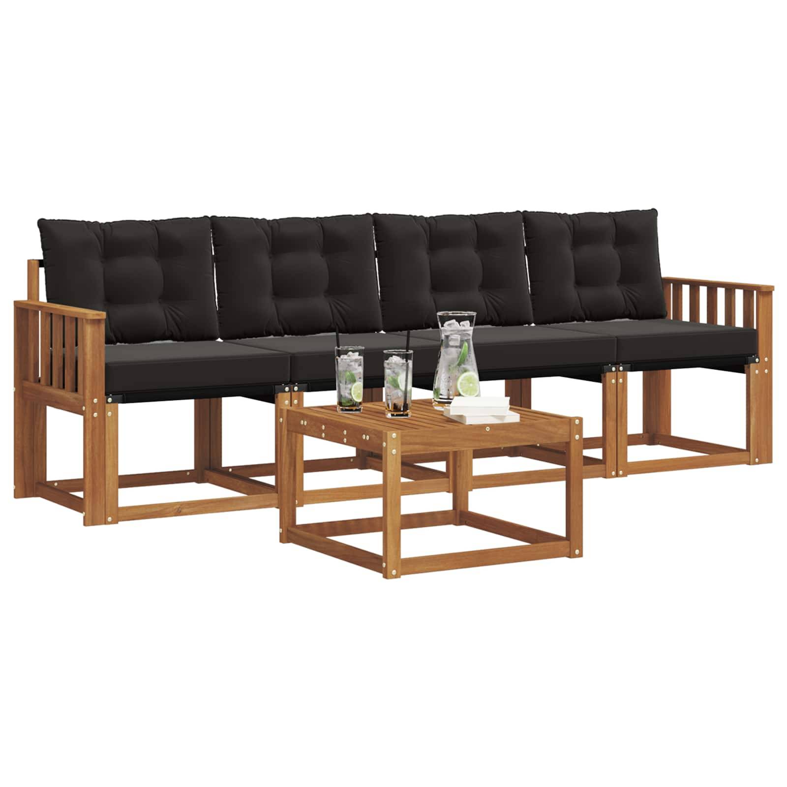 vidaXL Outdoor-Sofagarnitur mit Kissen 5 pcs Natürlich und Schwarz