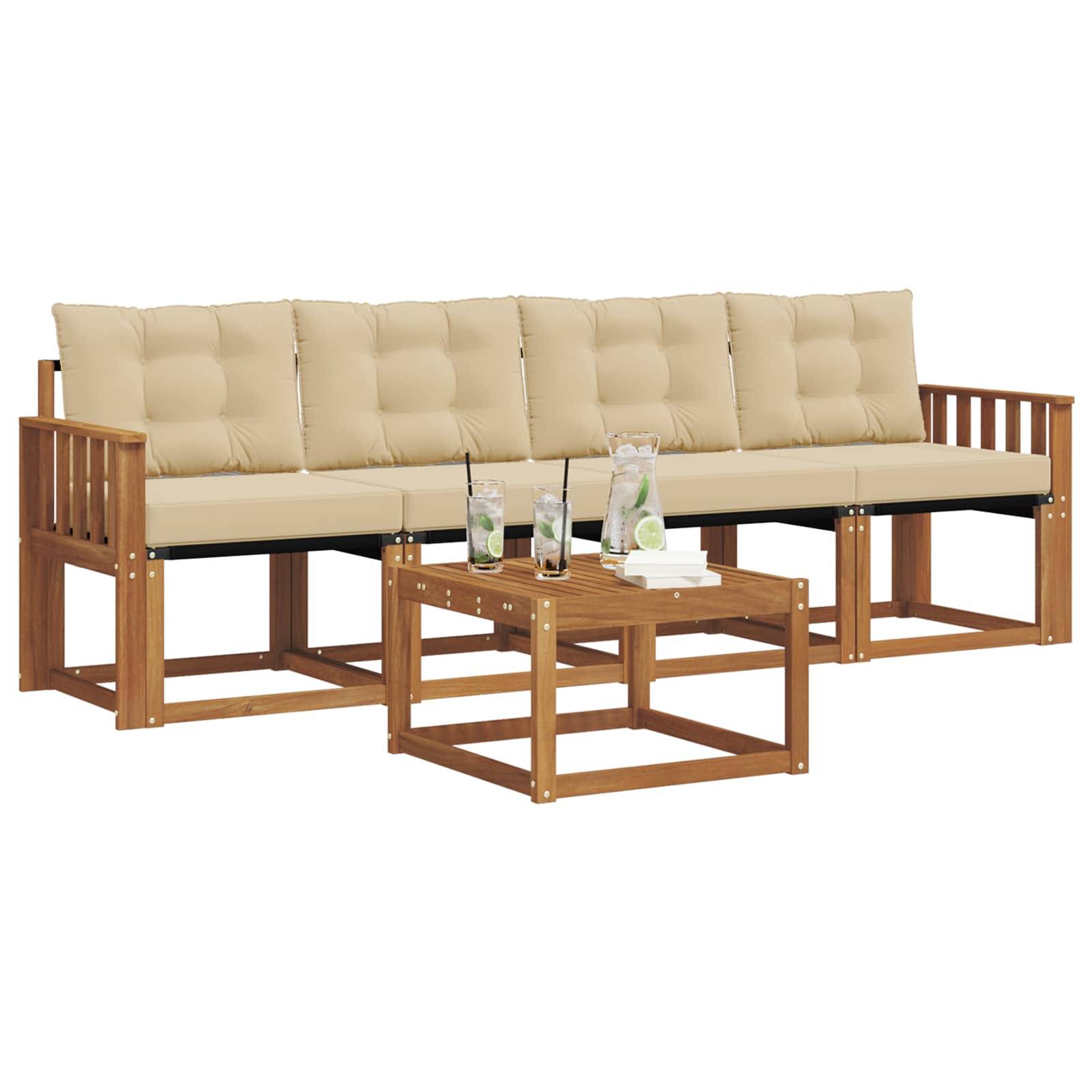 vidaXL Outdoor-Sofagarnitur mit Kissen 5 pcs Natur und Beige
