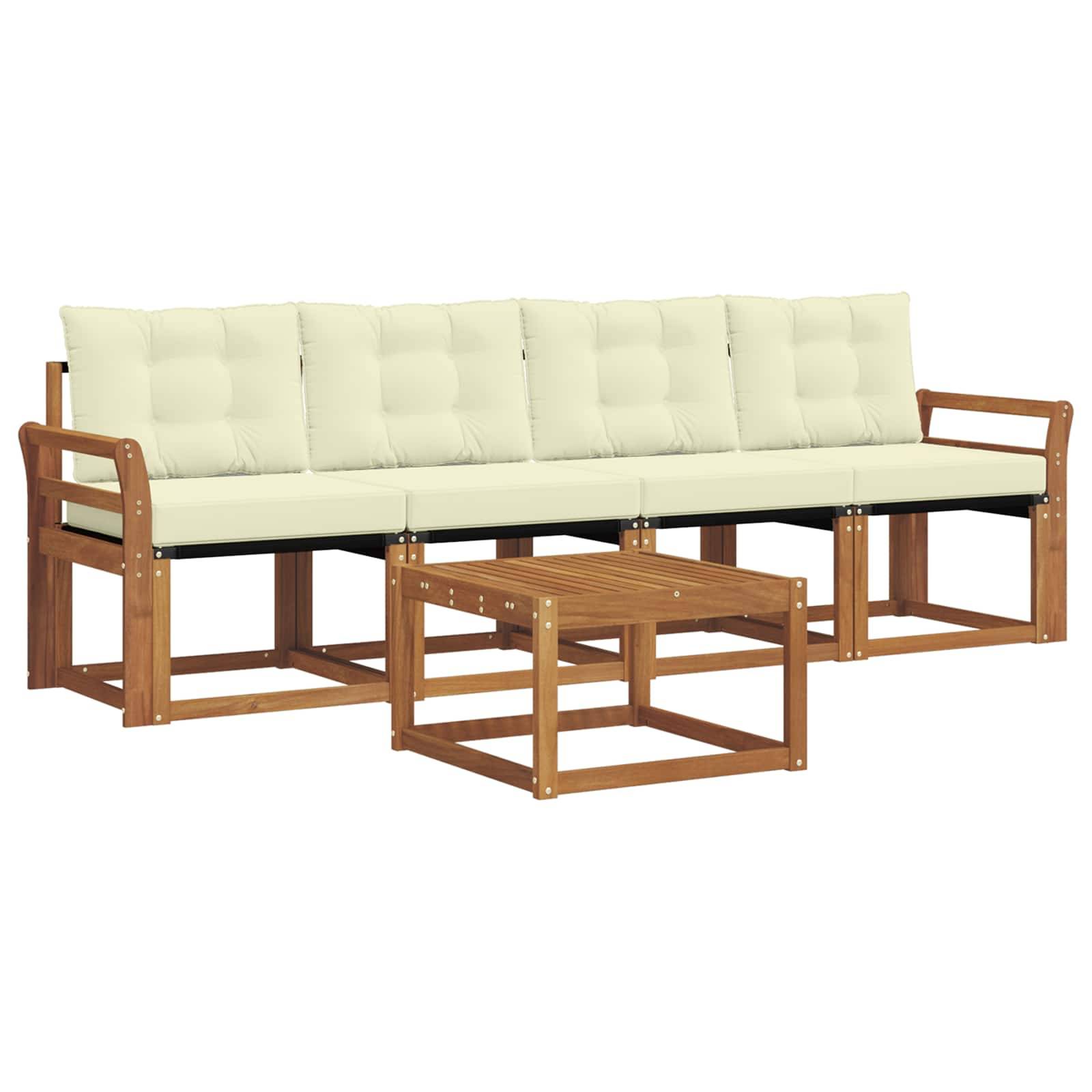 vidaXL Outdoor-Sofagarnitur mit Kissen 5 pcs Natur und Creme