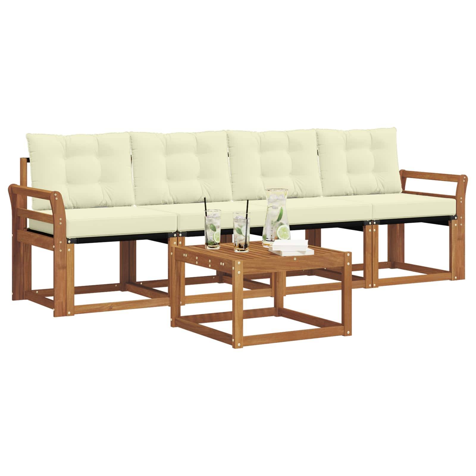 vidaXL Outdoor-Sofagarnitur mit Kissen 5 pcs Natur und Creme
