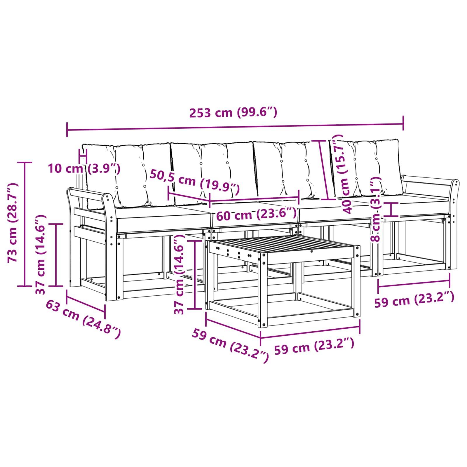 vidaXL Outdoor-Sofagarnitur mit Kissen 5 pcs Natur und Creme