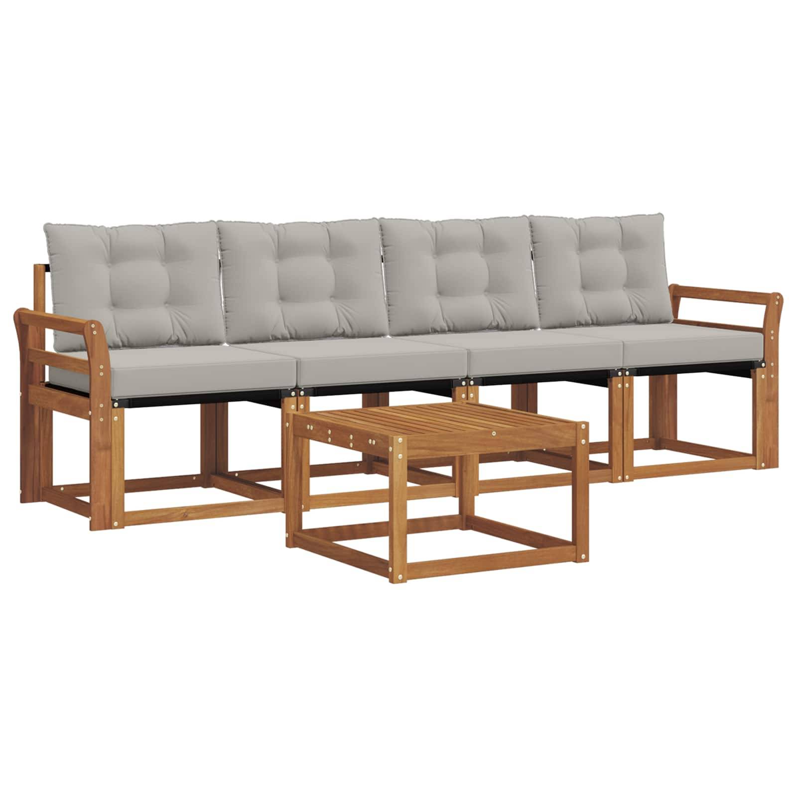 vidaXL Outdoor-Sofagarnitur mit Kissen 5 pcs Natürlich und Hellgrau