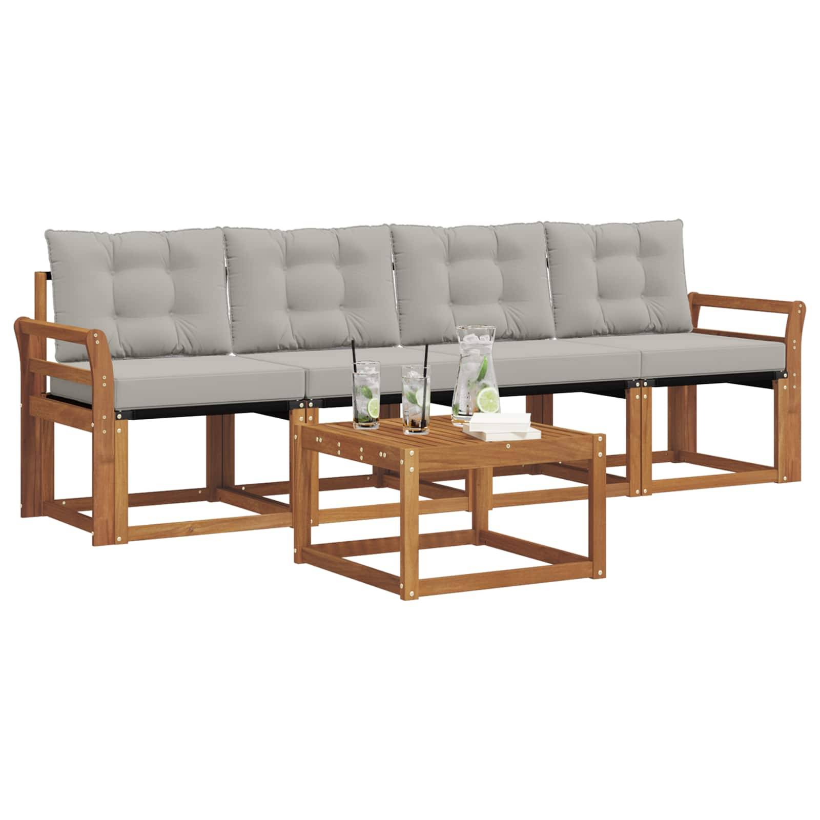 vidaXL Outdoor-Sofagarnitur mit Kissen 5 pcs Natürlich und Hellgrau