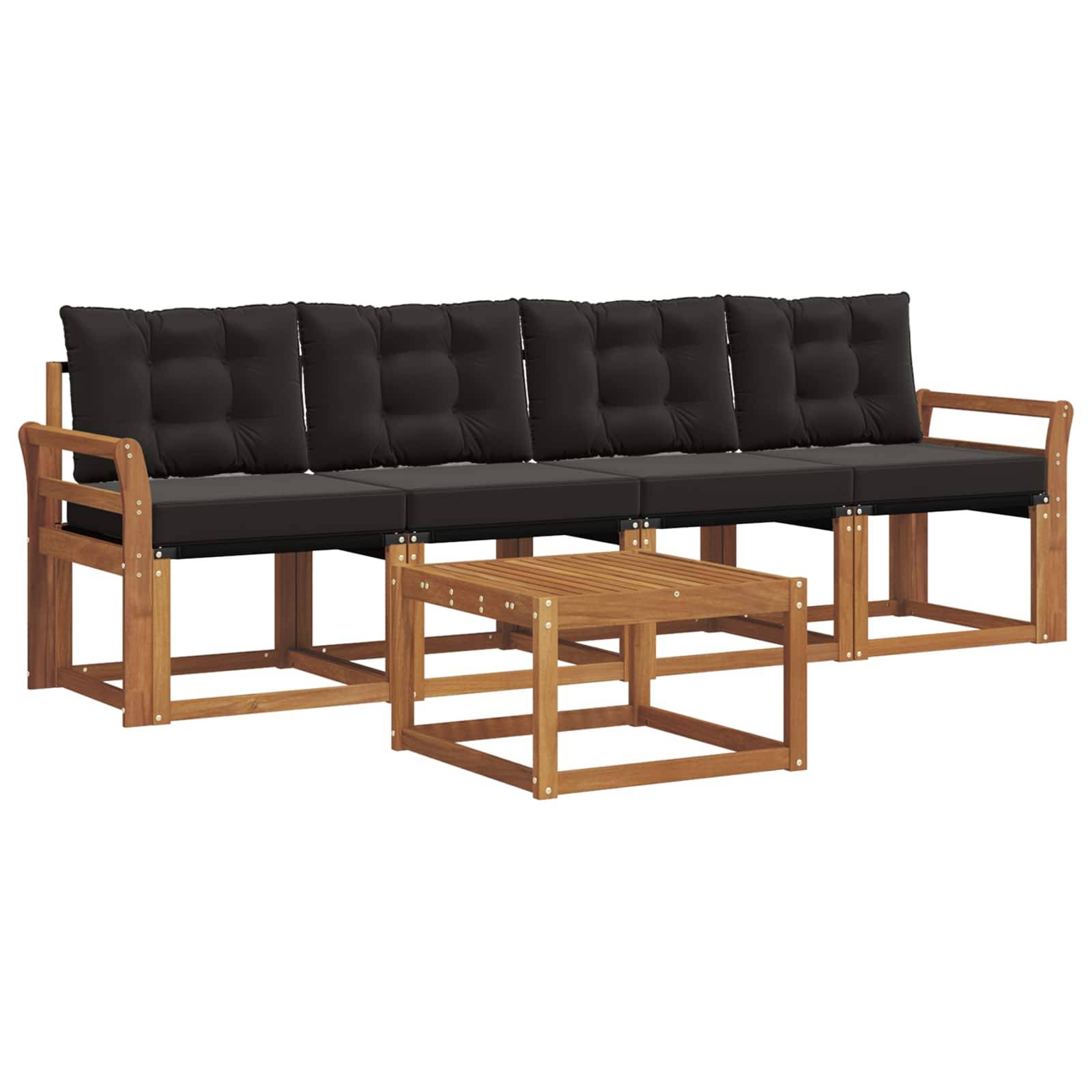 vidaXL Outdoor-Sofagarnitur mit Kissen 5 pcs Natürlich und Schwarz