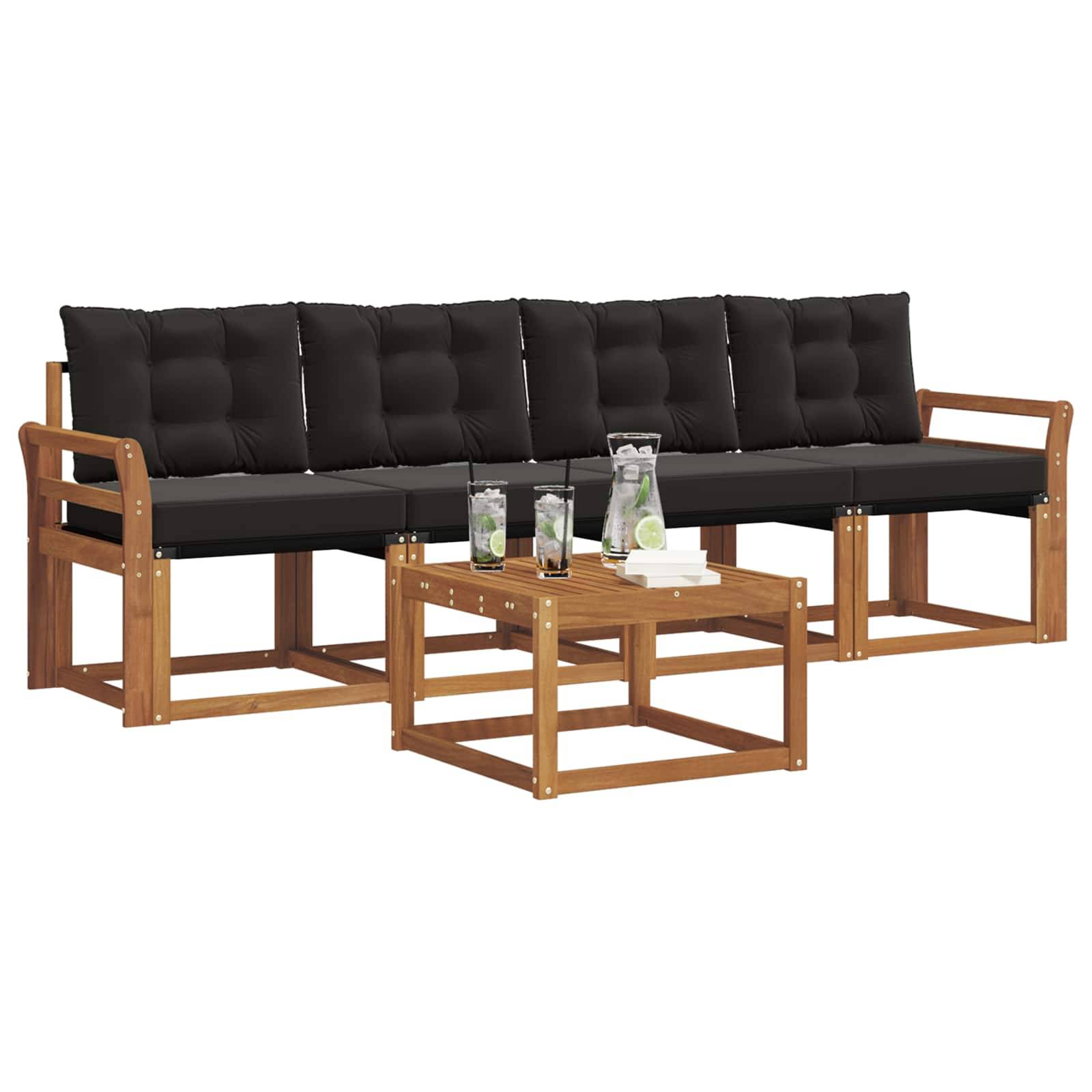 vidaXL Outdoor-Sofagarnitur mit Kissen 5 pcs Natürlich und Schwarz