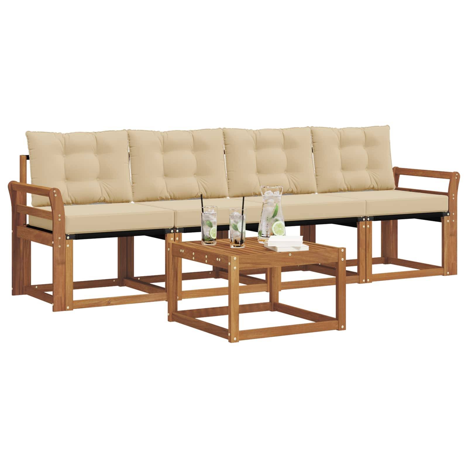vidaXL Outdoor-Sofagarnitur mit Kissen 5 pcs Natur und Beige