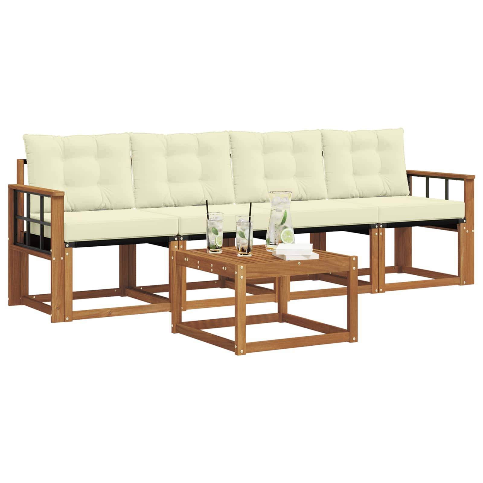 vidaXL Outdoor-Sofagarnitur mit Kissen 5 pcs Natur und Creme
