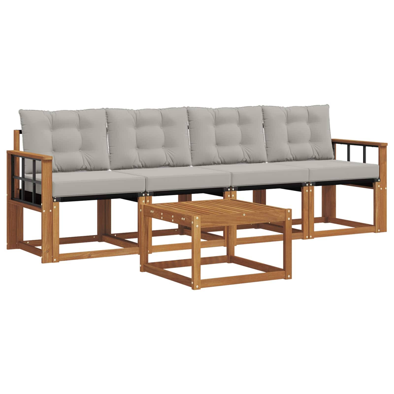 vidaXL Outdoor-Sofagarnitur mit Kissen 5 pcs Natürlich und Hellgrau