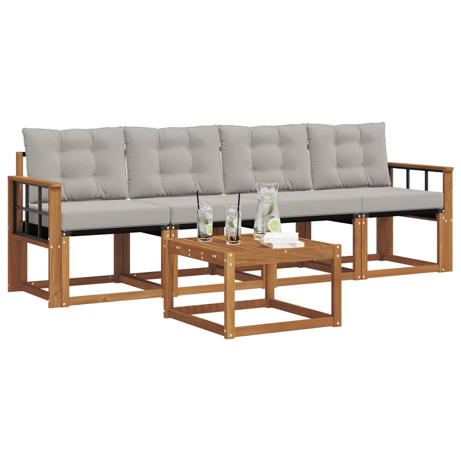 vidaXL Outdoor-Sofagarnitur mit Kissen 5 pcs Natürlich und Hellgrau