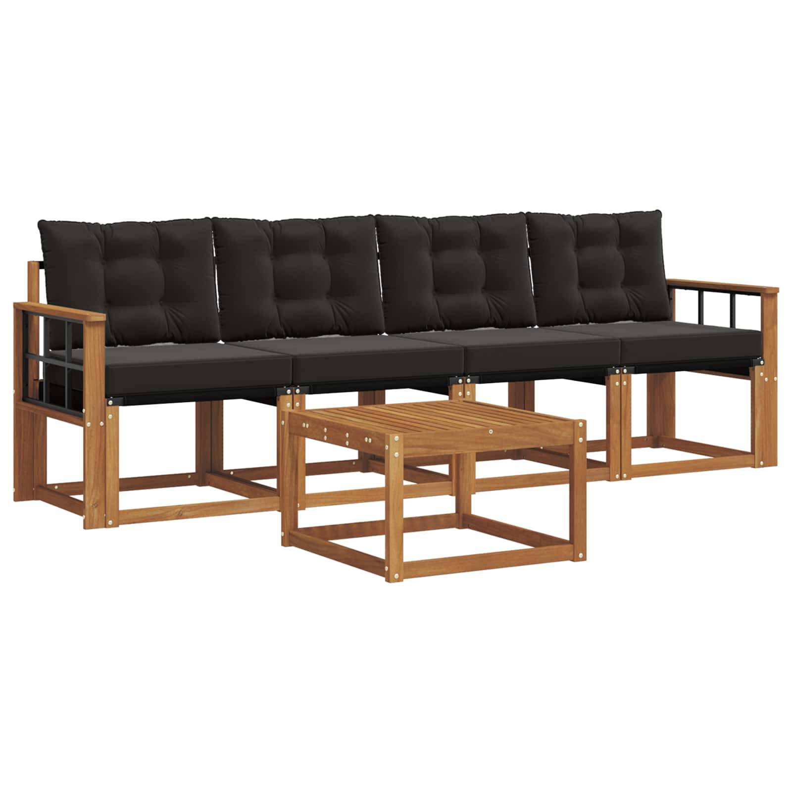 vidaXL Outdoor-Sofagarnitur mit Kissen 5 pcs Natürlich und Schwarz