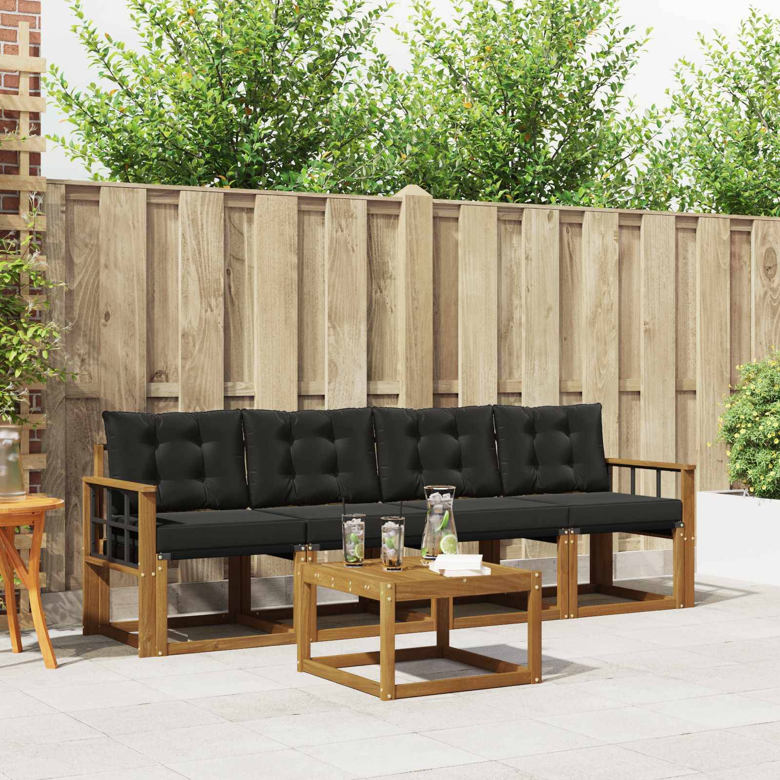 vidaXL Outdoor-Sofagarnitur mit Kissen 5 pcs Natürlich und Schwarz