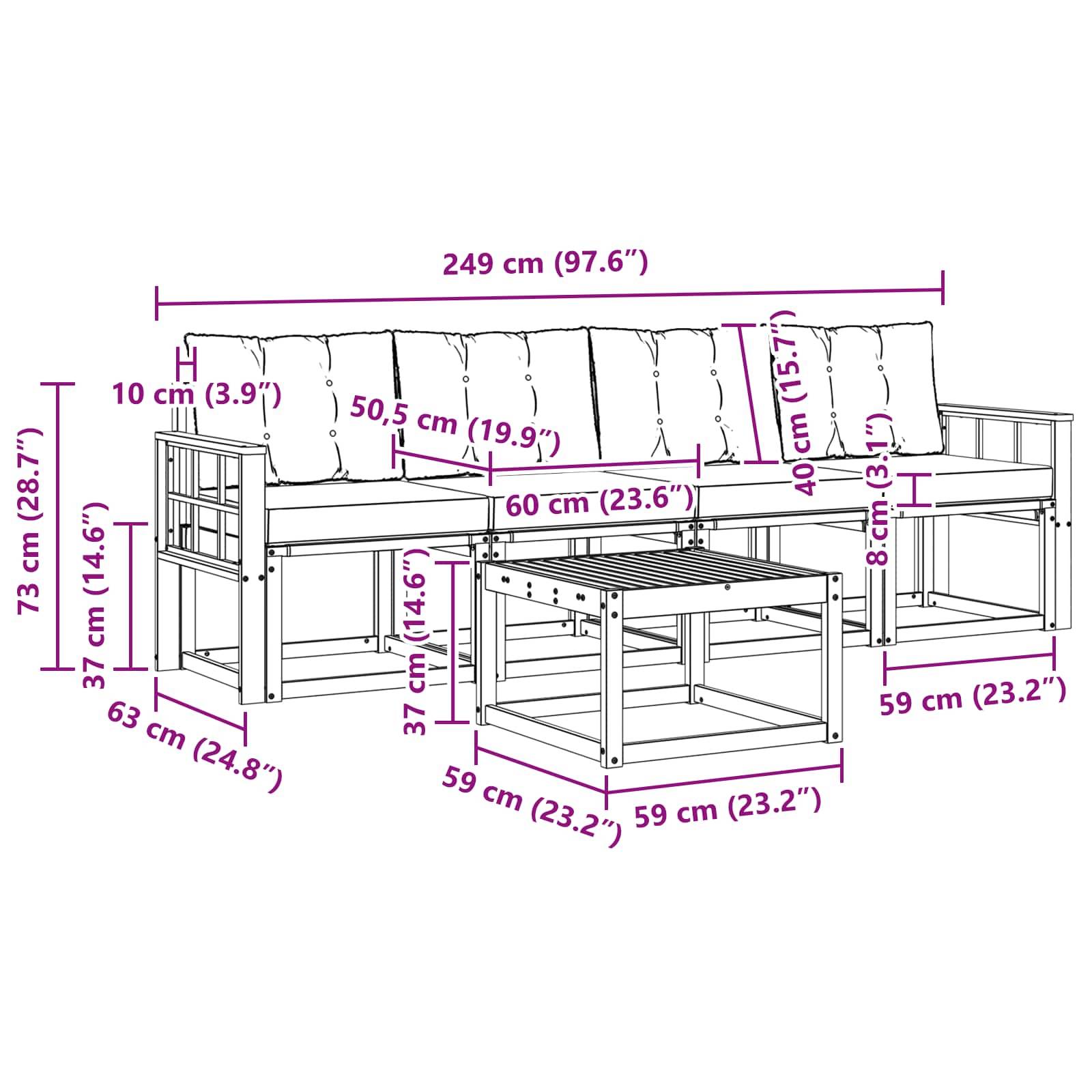 vidaXL Outdoor-Sofagarnitur mit Kissen 5 pcs Weiß und Beige