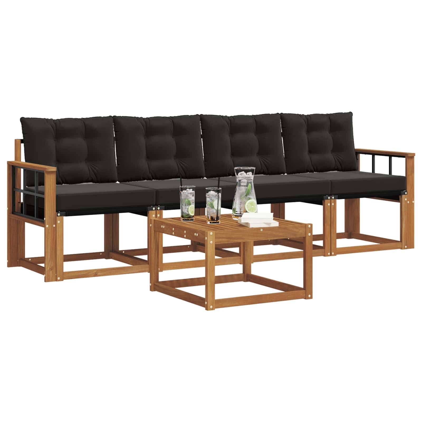 vidaXL Outdoor-Sofagarnitur mit Kissen 5 pcs Natürlich und Schwarz