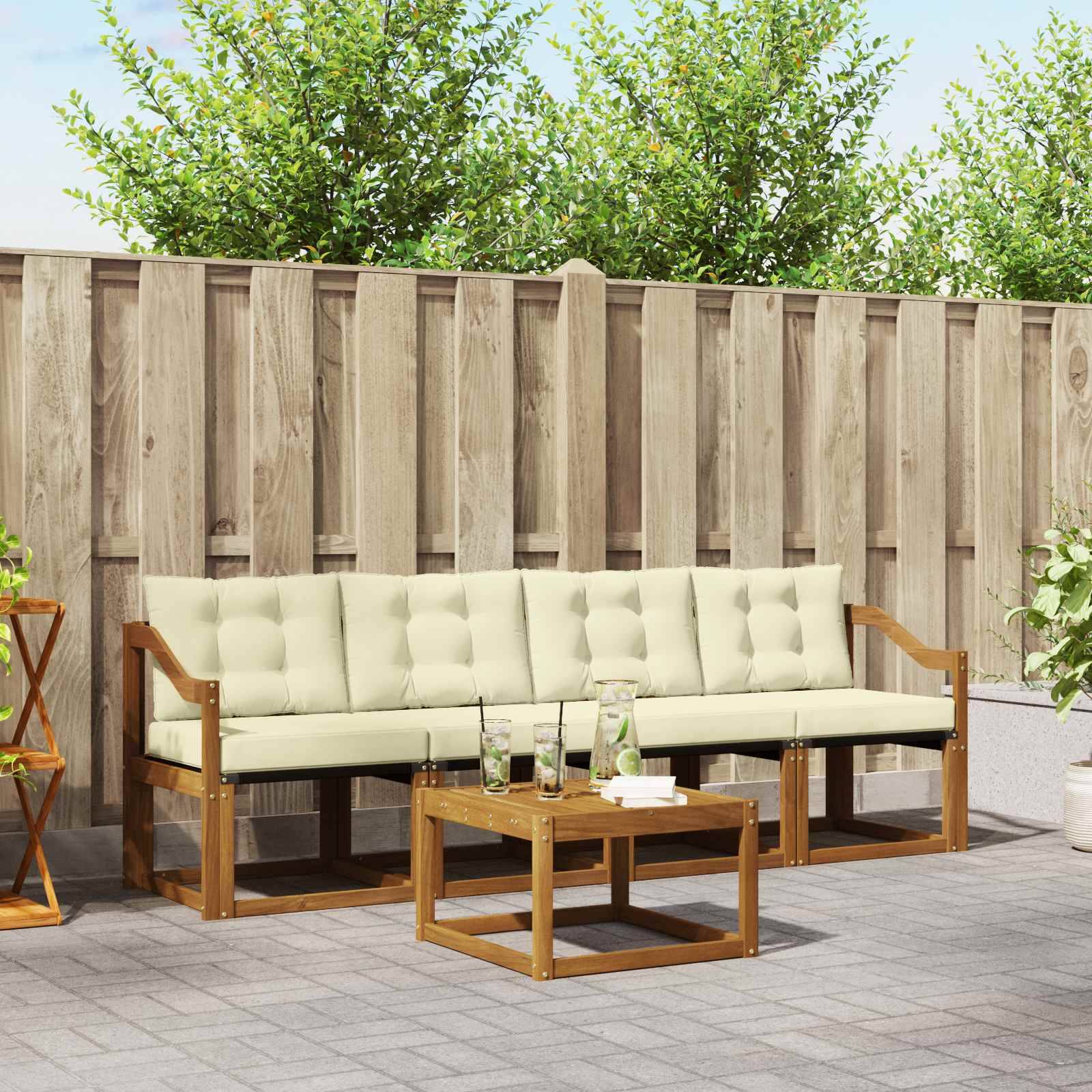 vidaXL Outdoor-Sofagarnitur mit Kissen 5 pcs Natur und Creme