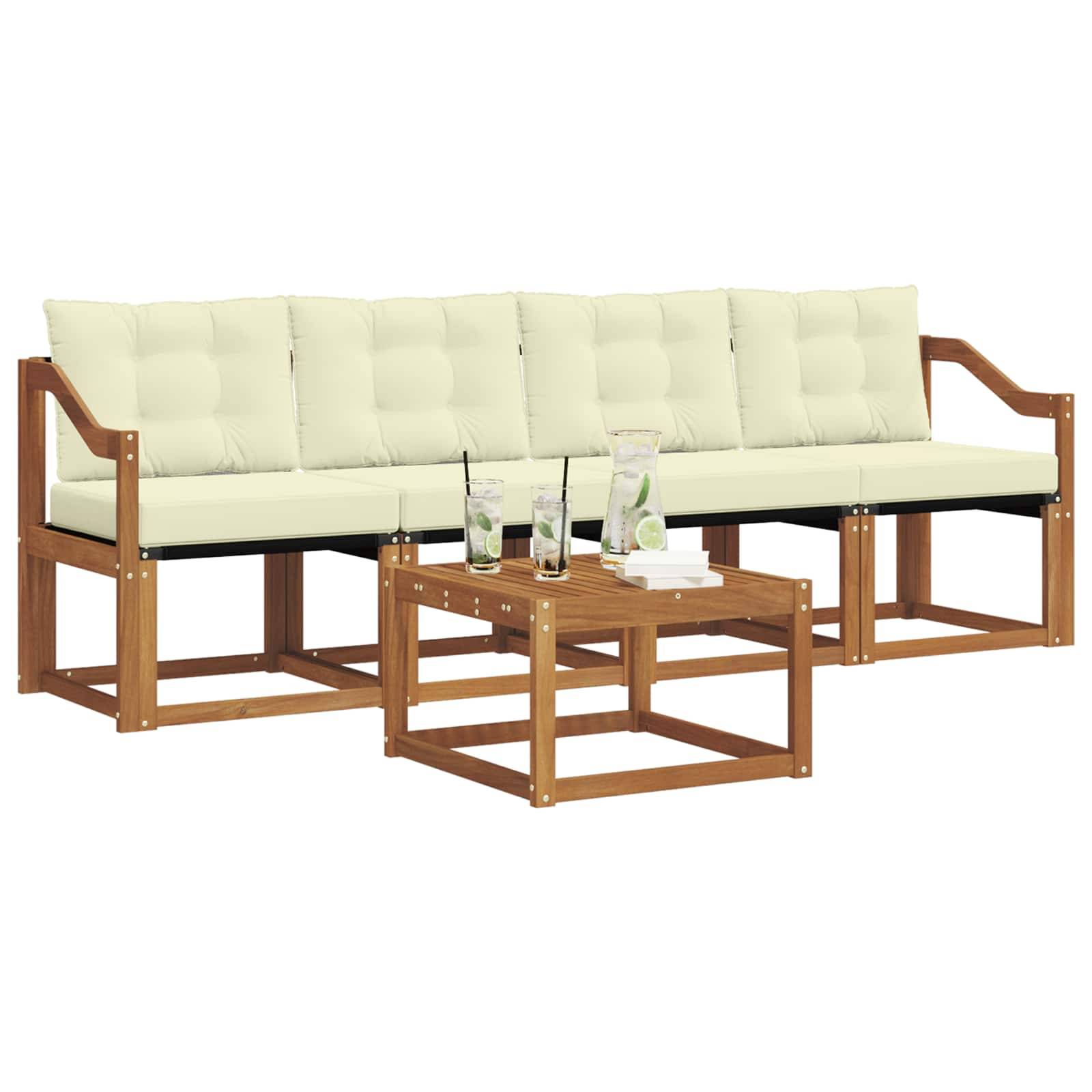 vidaXL Outdoor-Sofagarnitur mit Kissen 5 pcs Natur und Creme