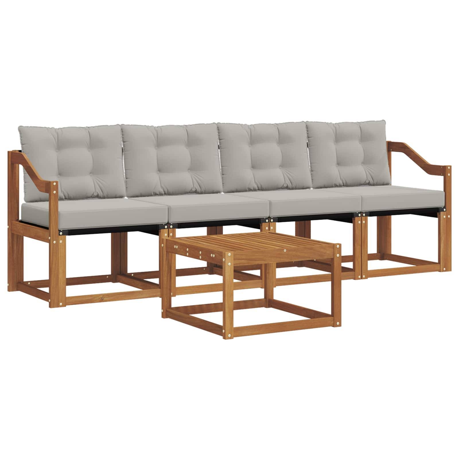 vidaXL Outdoor-Sofagarnitur mit Kissen 5 pcs Natürlich und Hellgrau