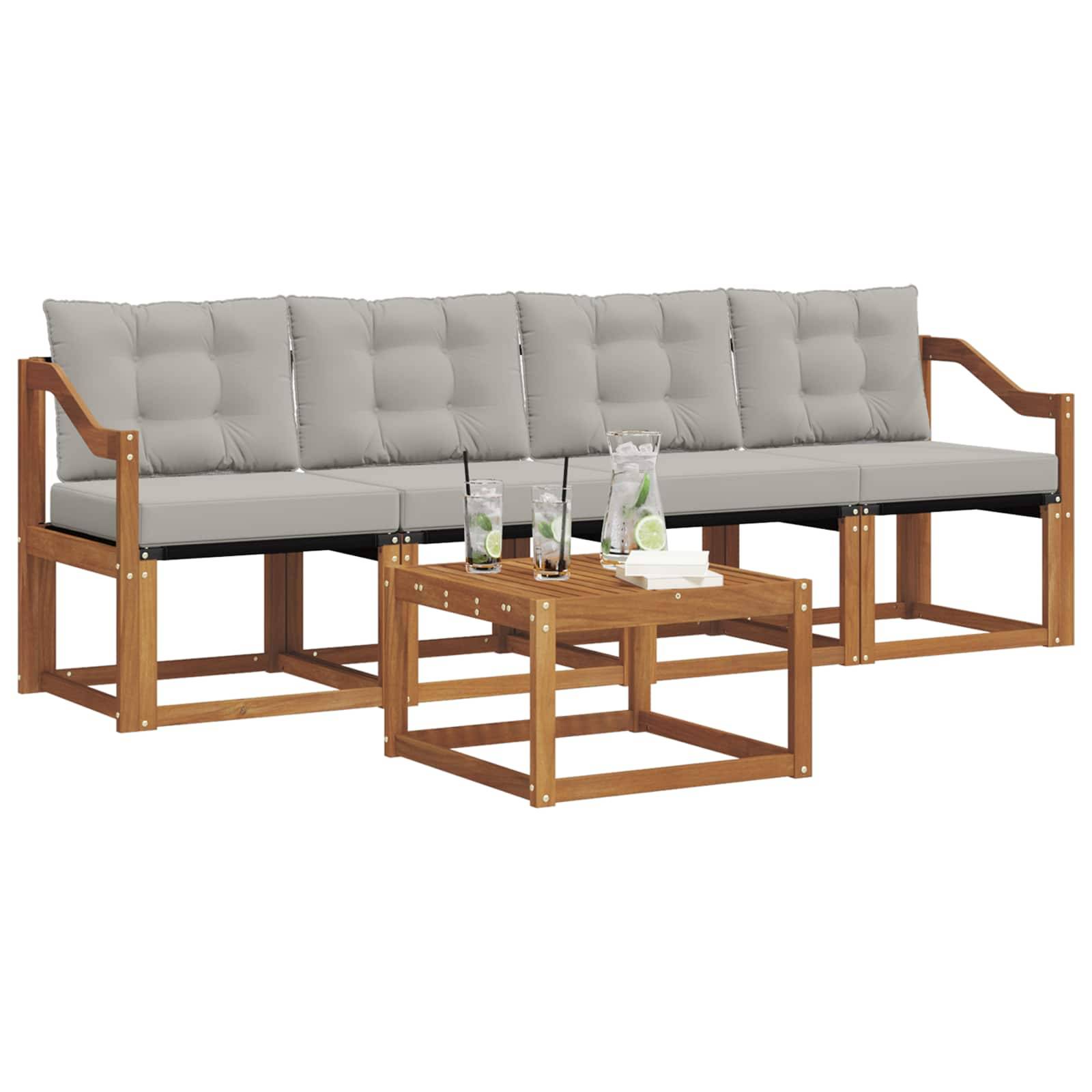 vidaXL Outdoor-Sofagarnitur mit Kissen 5 pcs Natürlich und Hellgrau